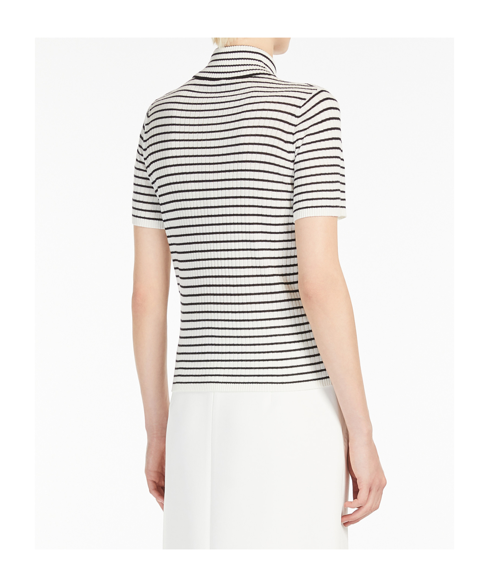 Max Mara Fiemme Striped Mock-neck Sweater In White