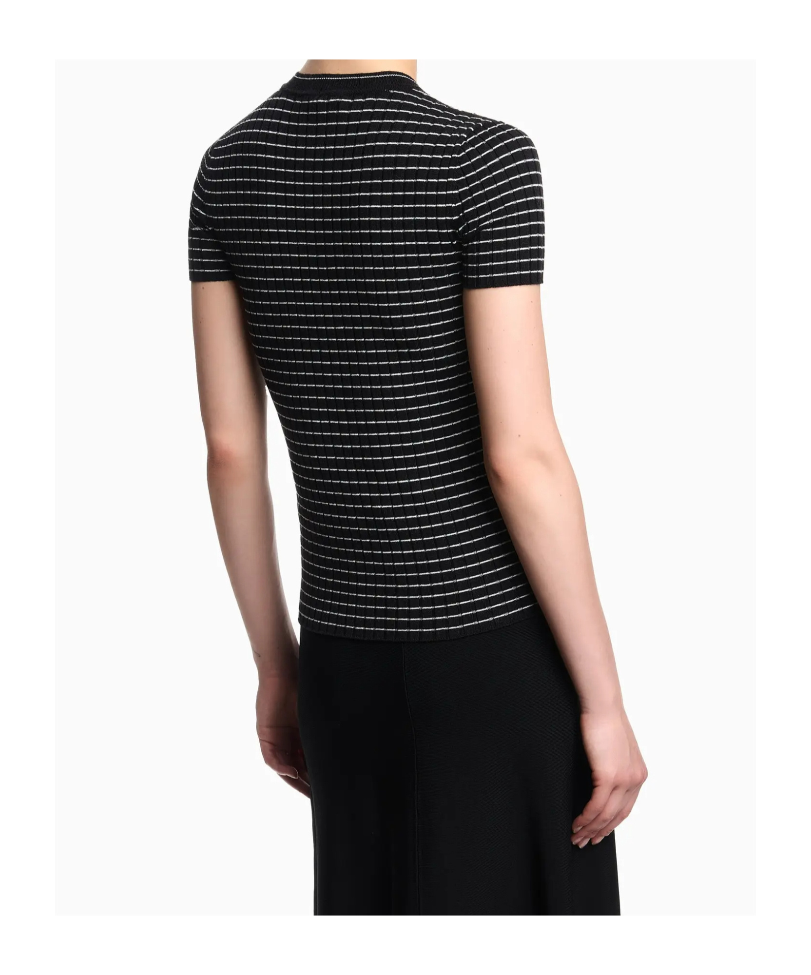 Emporio Armani Ribbed T-shirt With Striped Motif In Black