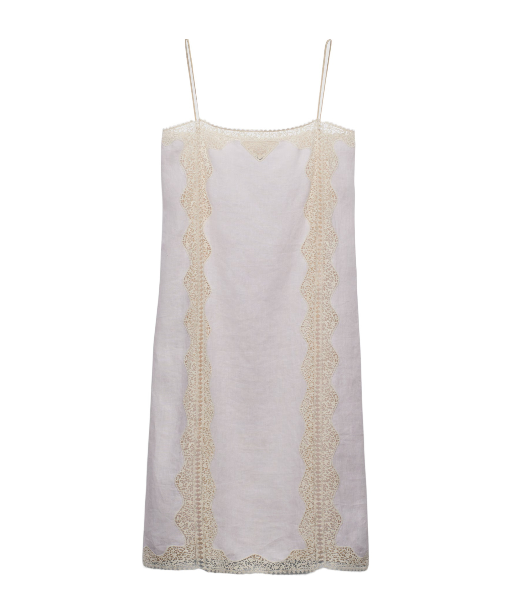 Prada Besticktes Kleid Aus Leinen Mit Spitzenbesatz In Sand Beige
