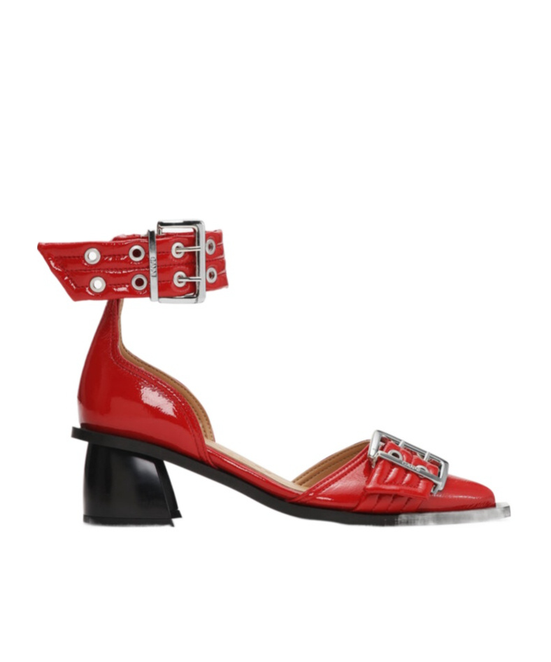 Ganni Buckled Open Cut Pumps In Red