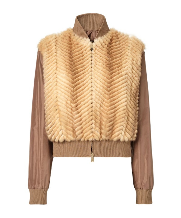 Fendi Brown Mink And Taffeta Bomber Jacket In Multi