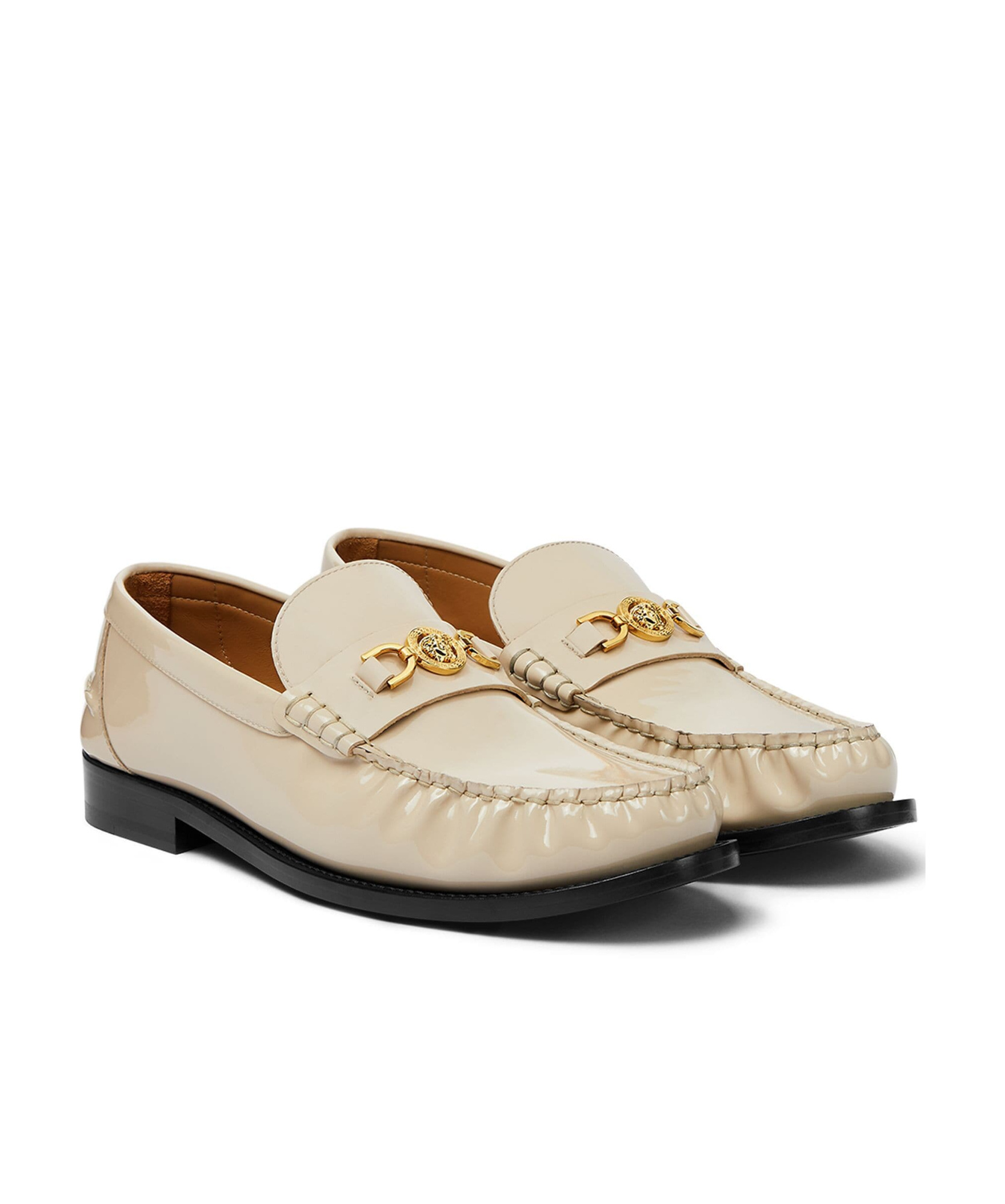 Versace Medusa '95 Leather Loafers In Light Sand/gold