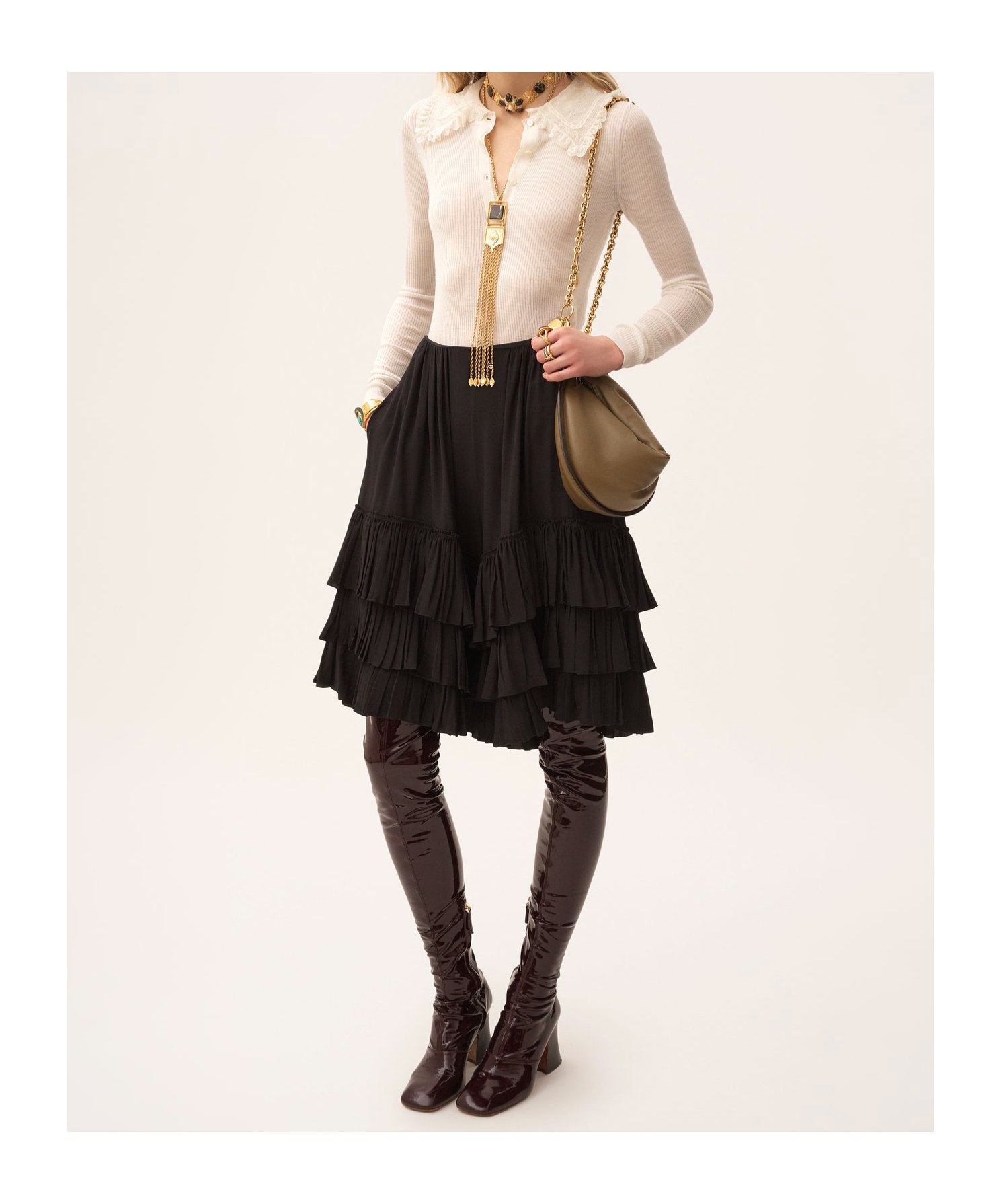 Chloé Short À Volants Superposés En Crêpe De Chine Femme Noir Taille 36 100% Soie In Black