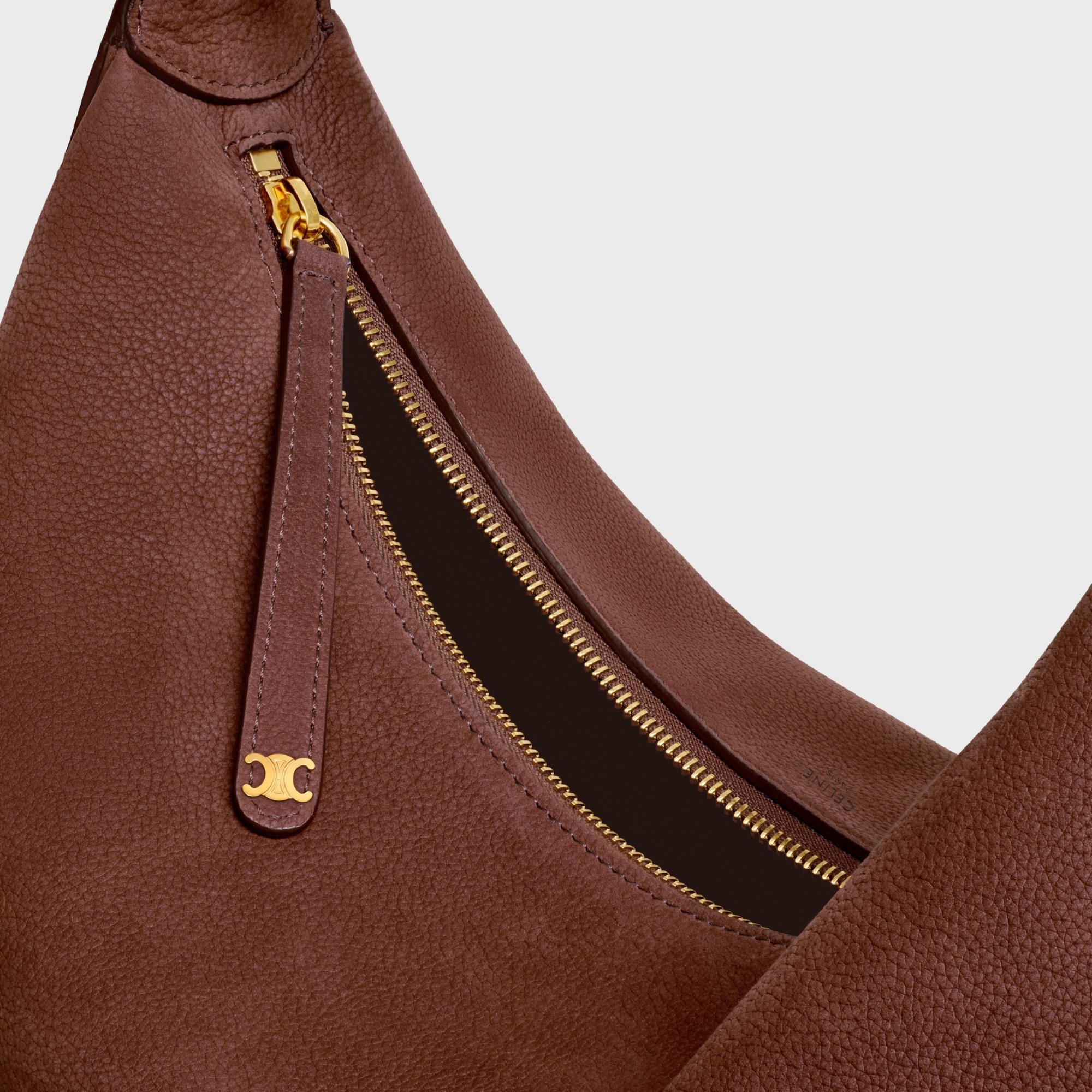 Celine Large  Lulu In Grained Nubuck Calfskin In Brown