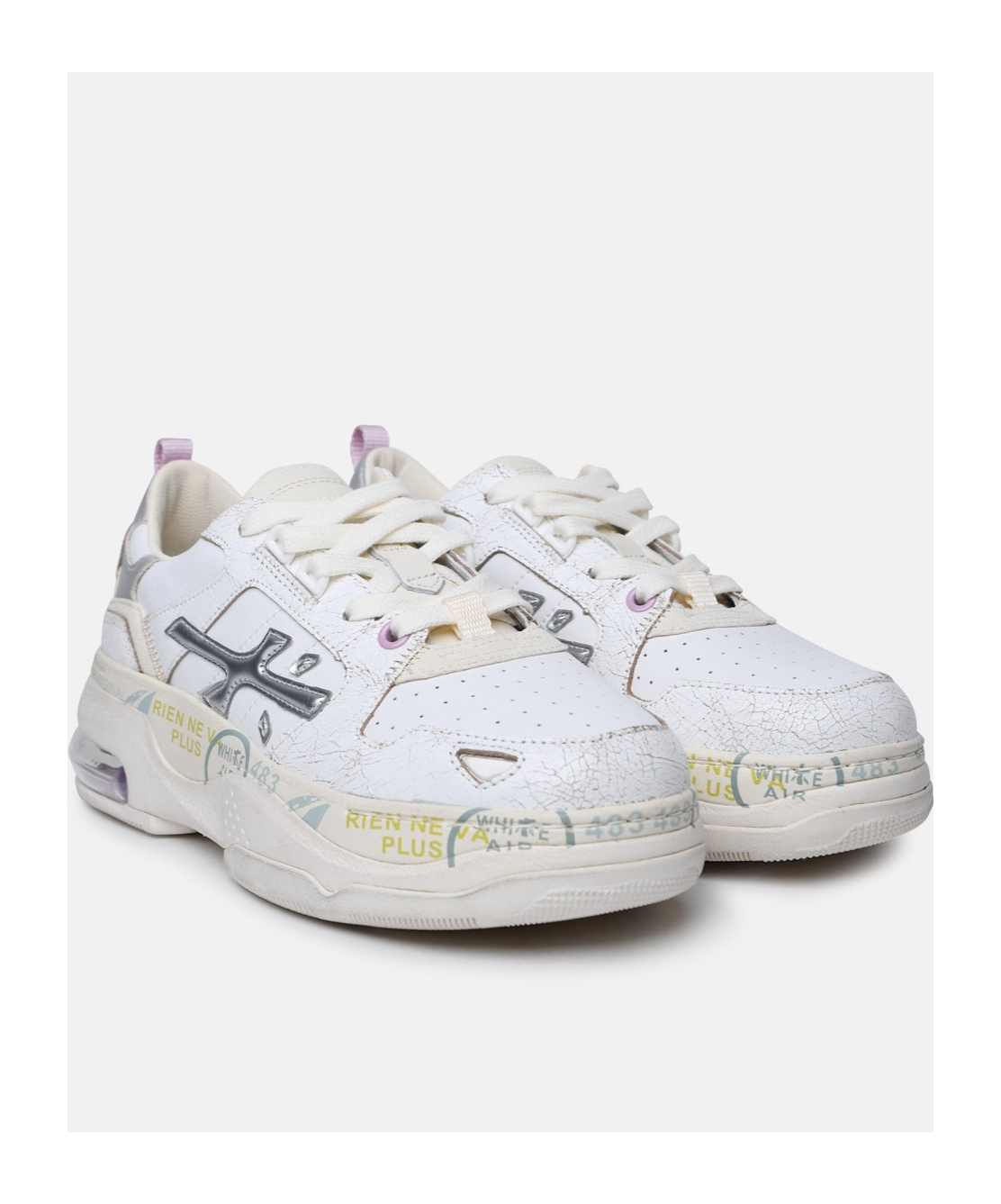 Premiata Draked' White Leather Sneakers In Nude