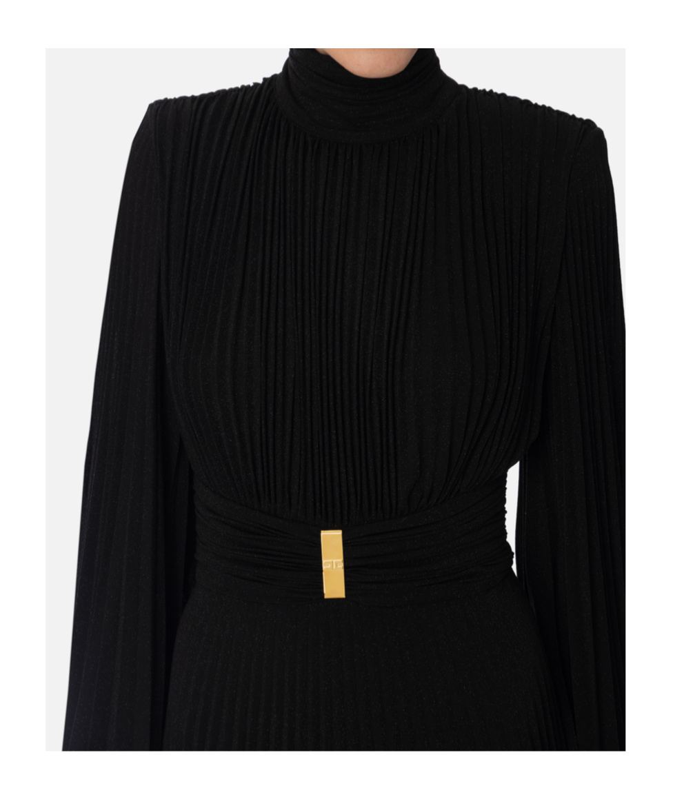 Elisabetta Franchi Dress In Lurex Jersey Fabric With Asymmetric Sleeves In Black