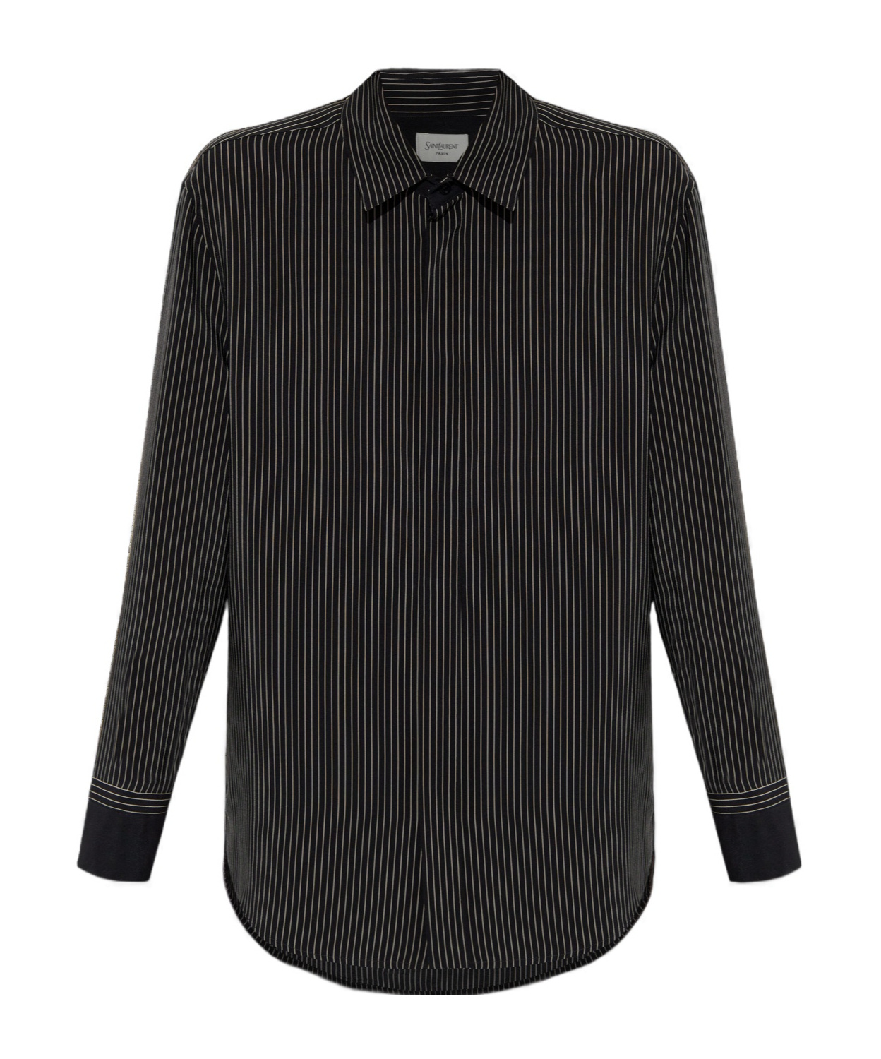 Saint Laurent Lapel Long Sleeve Shirt In Black