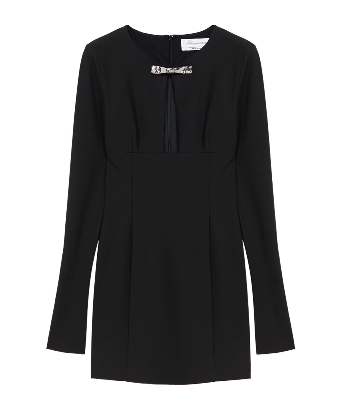 Blumarine Hollowed-out Pin Decorated Compact Knitted Dress In Black