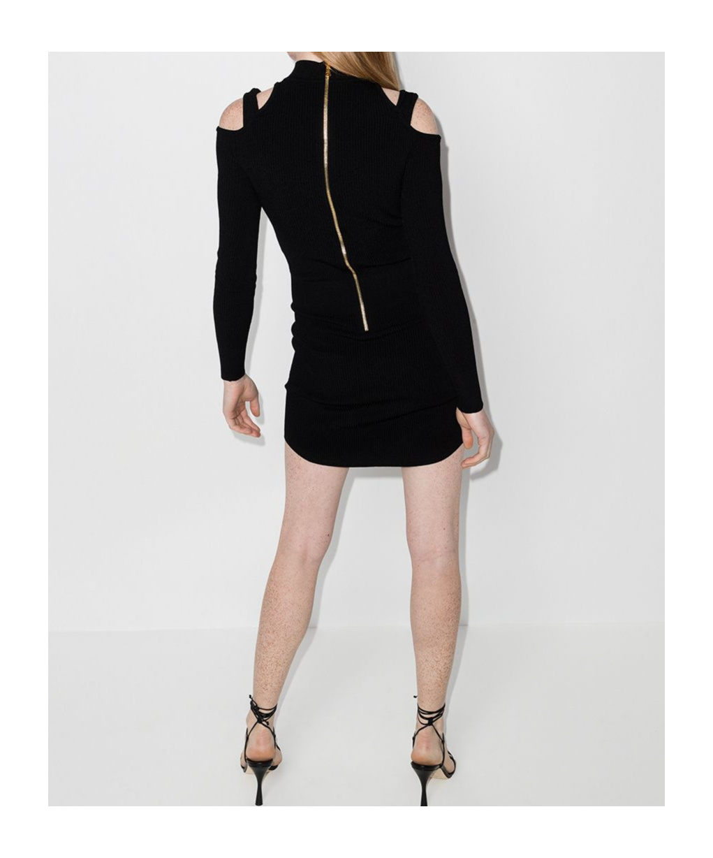 Balmain Cut-out Rib-knit Dress In Black