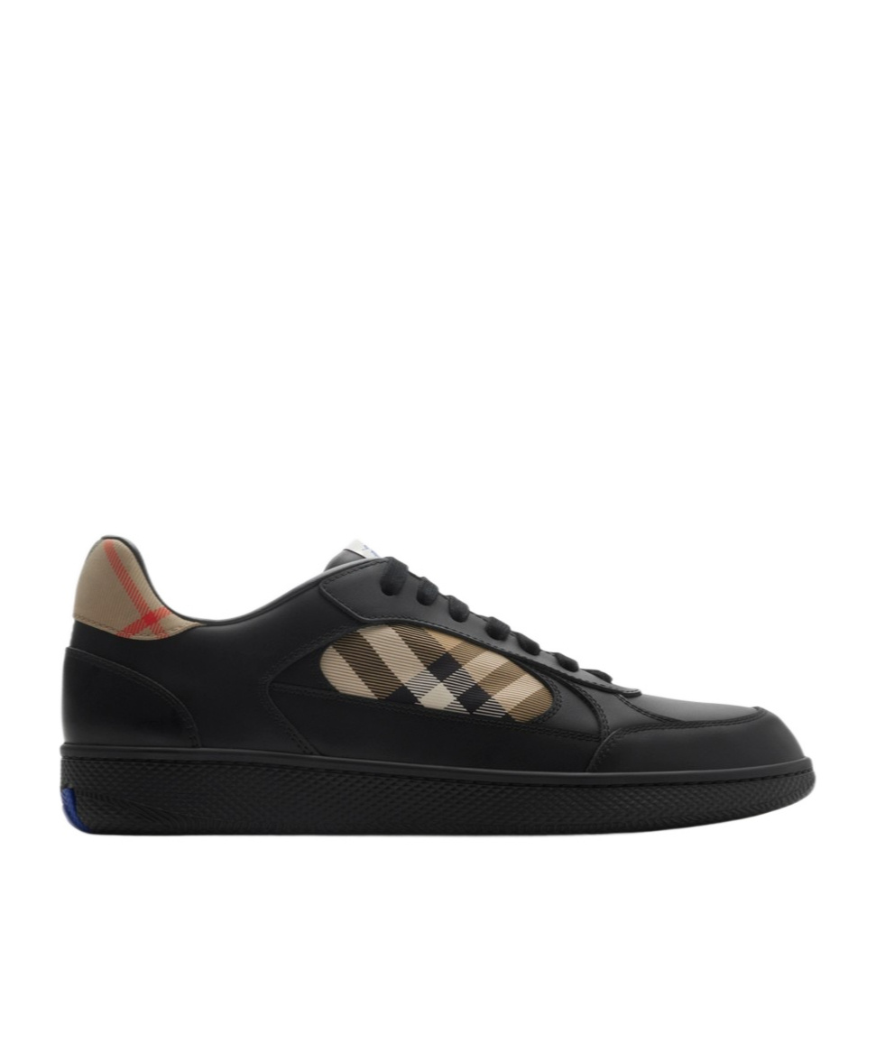 Burberry Leather And Check Terrace Sneakers​ In Black/sand