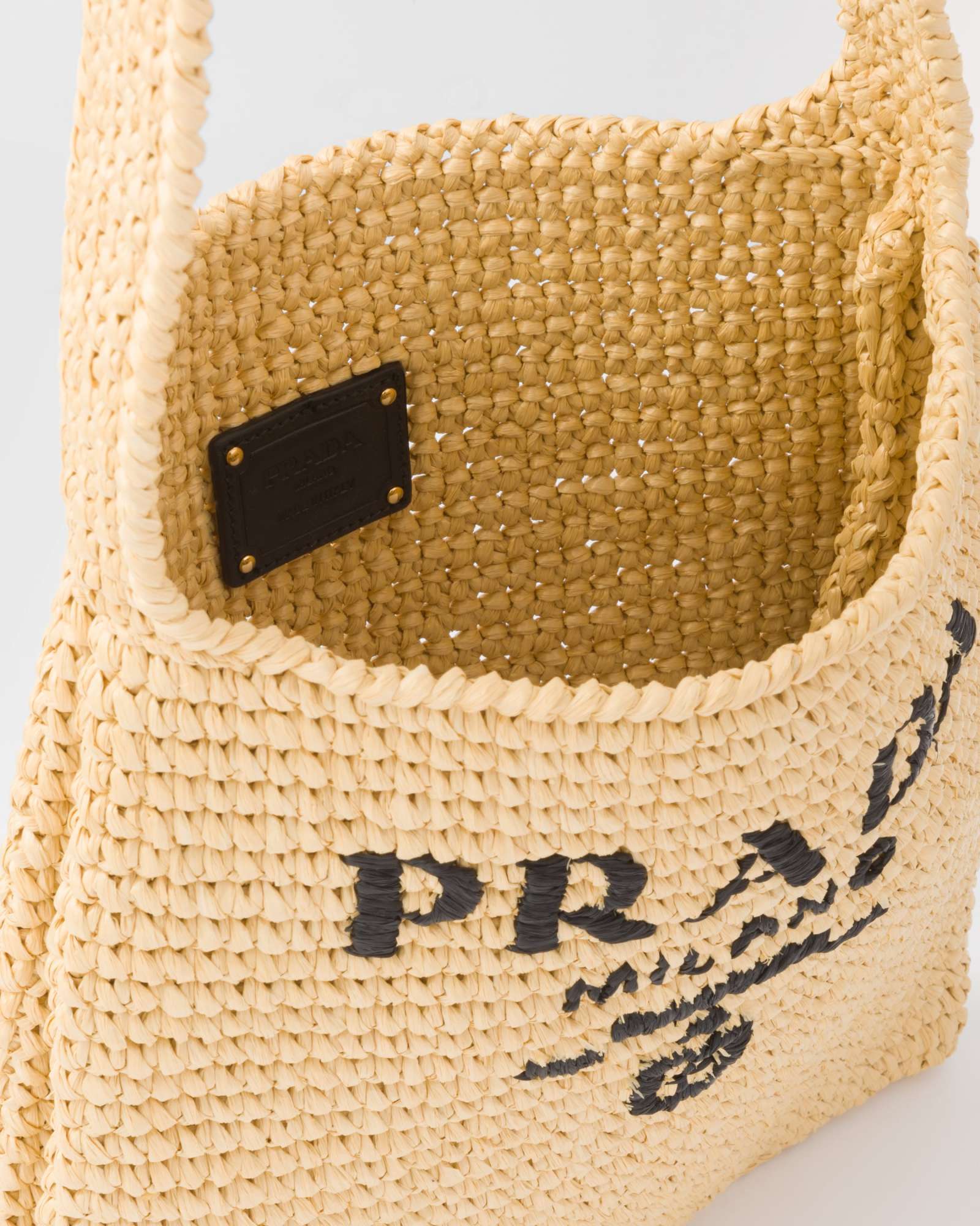 Prada Large Logo Raffia Tote Bag In Nude