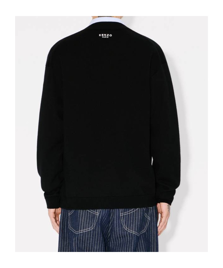 Kenzo Black Sweatshirt In Light Fllece With Broke Flower Embroidery To The Chest  Man In Black