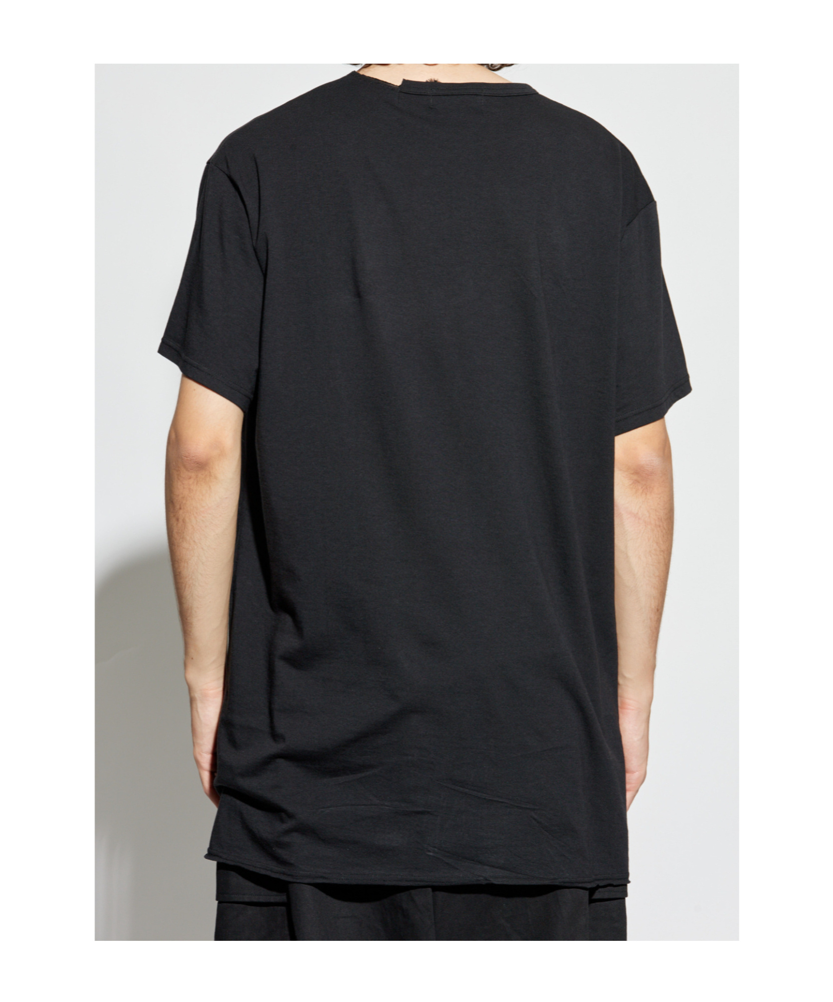 Yohji Yamamoto Black Single Jersey Slit Round Neck T-shirt In Black
