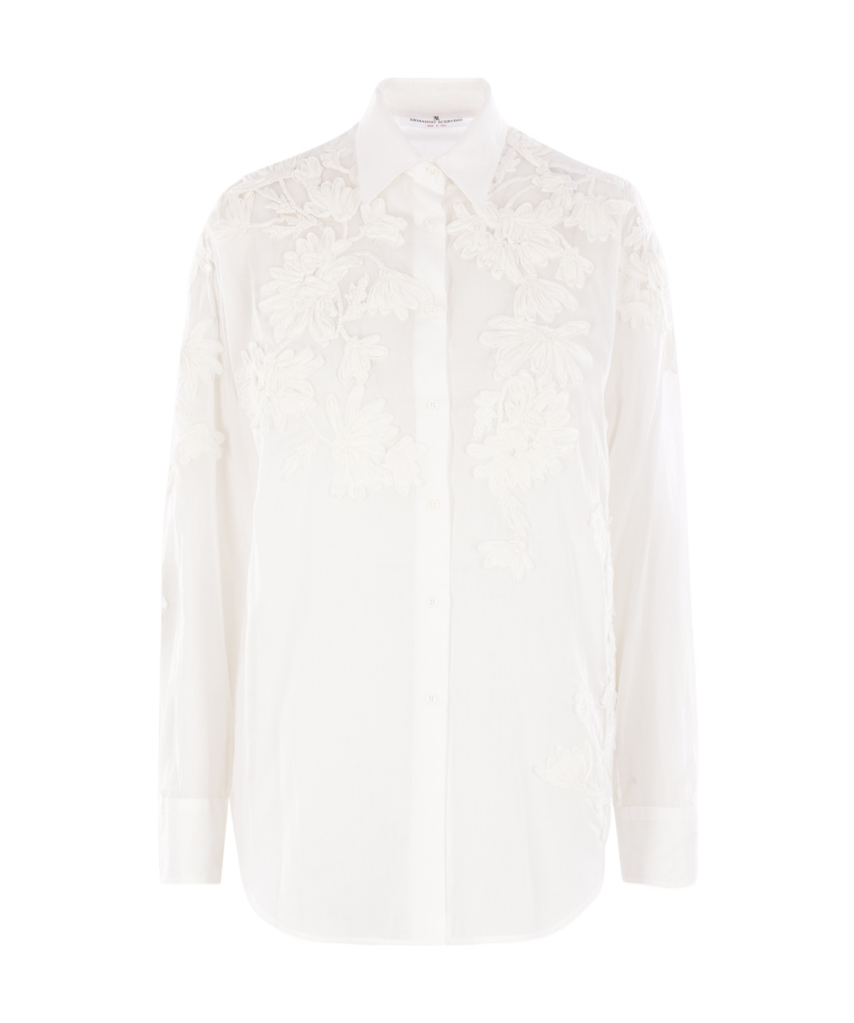 Ermanno Scervino Handmade Ribbon Floral Embroidery Oversized Muslin Shirt In White