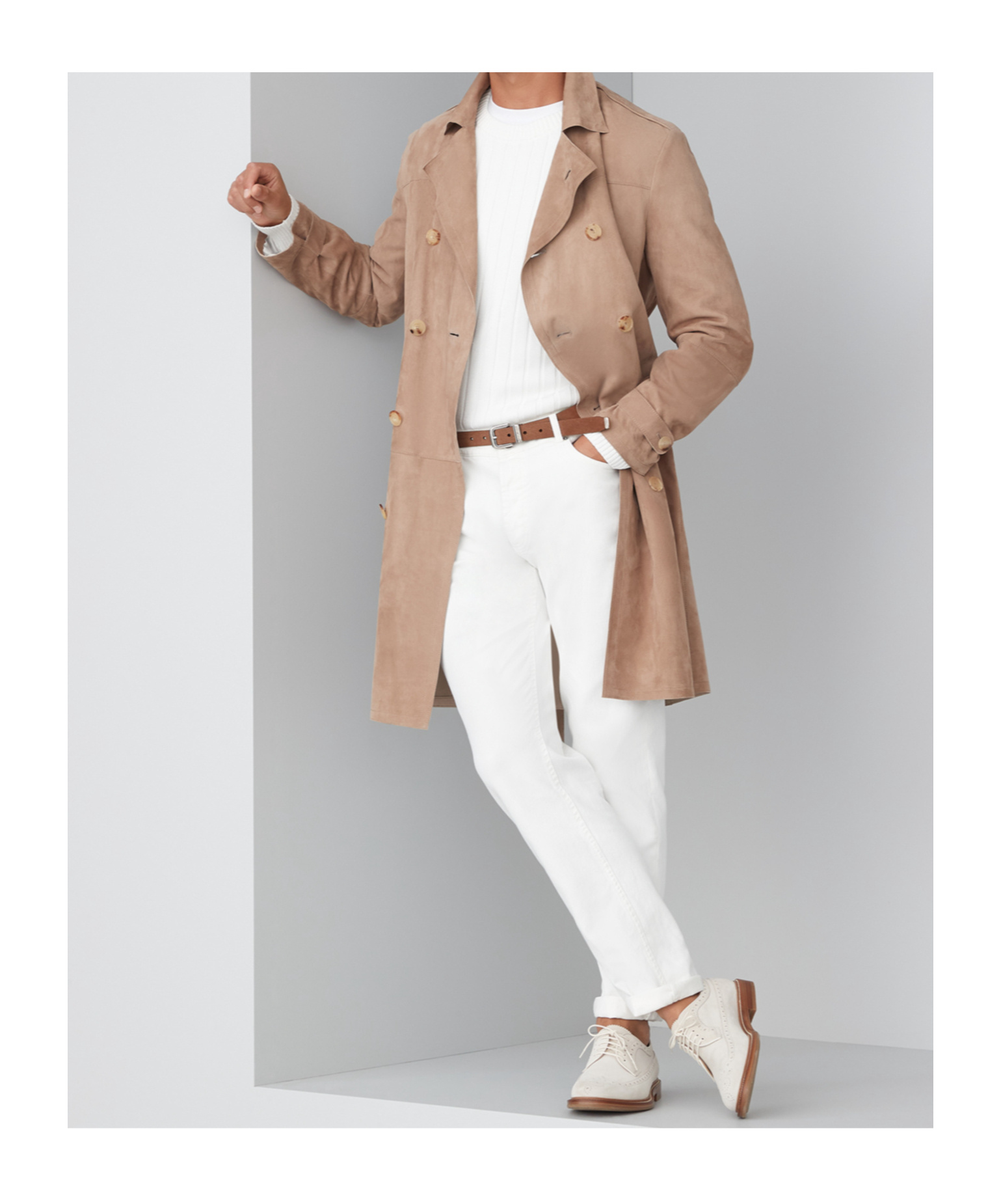 Brunello Cucinelli Double-breasted Lamb Leather Coat In Brown