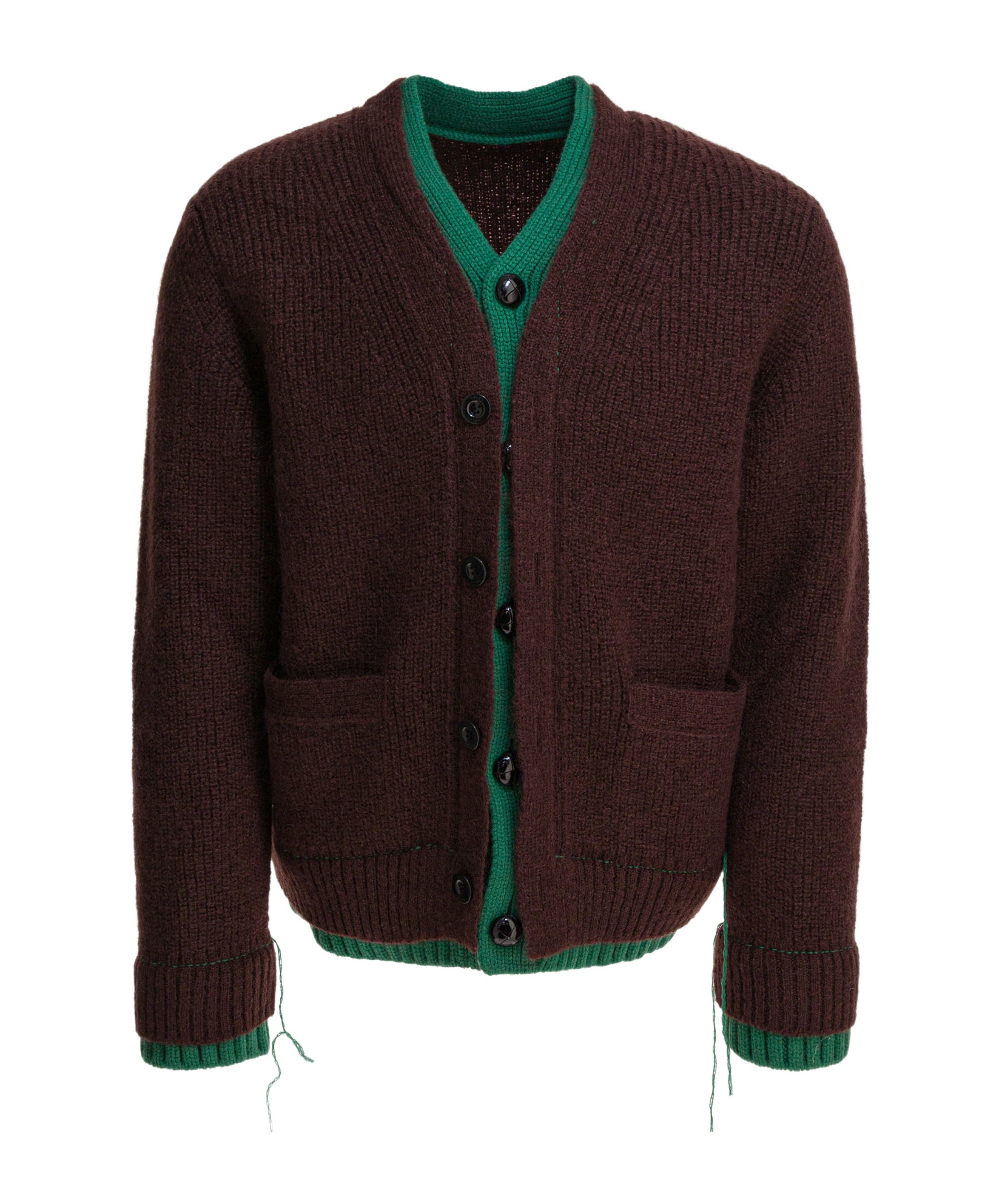Sacai Cardigan Contrast Trim Wool Blend In Brown