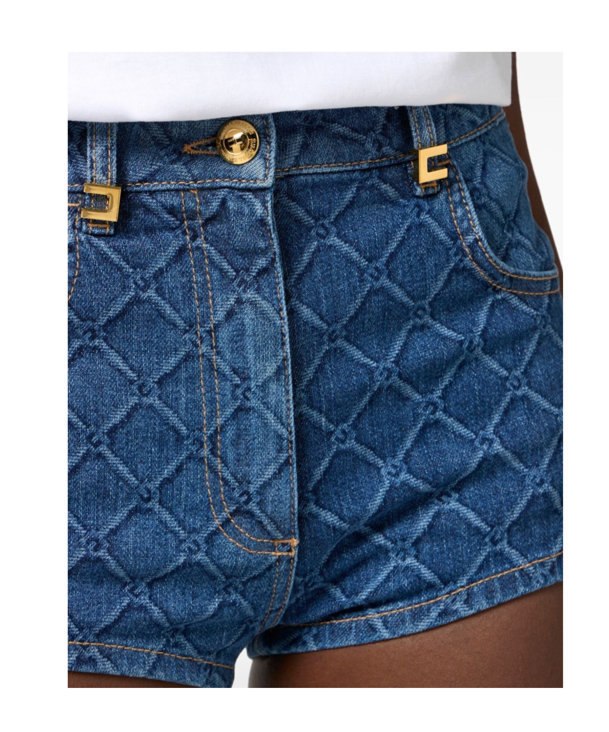 Elisabetta Franchi All-over Printed Denim Shorts In Blue