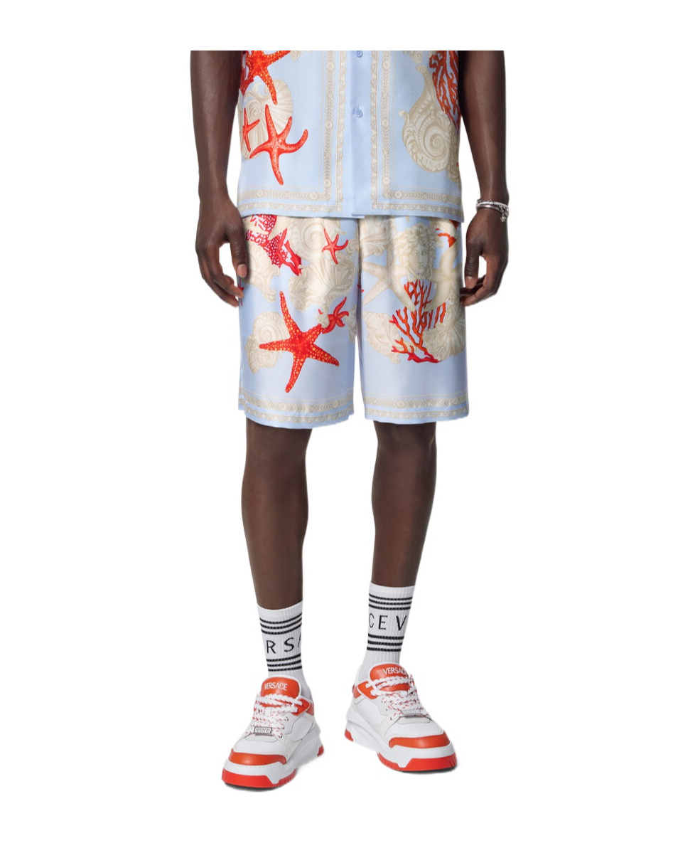 Versace Multicolor Shorts With Seabed Print In Silk Man In Multicolor