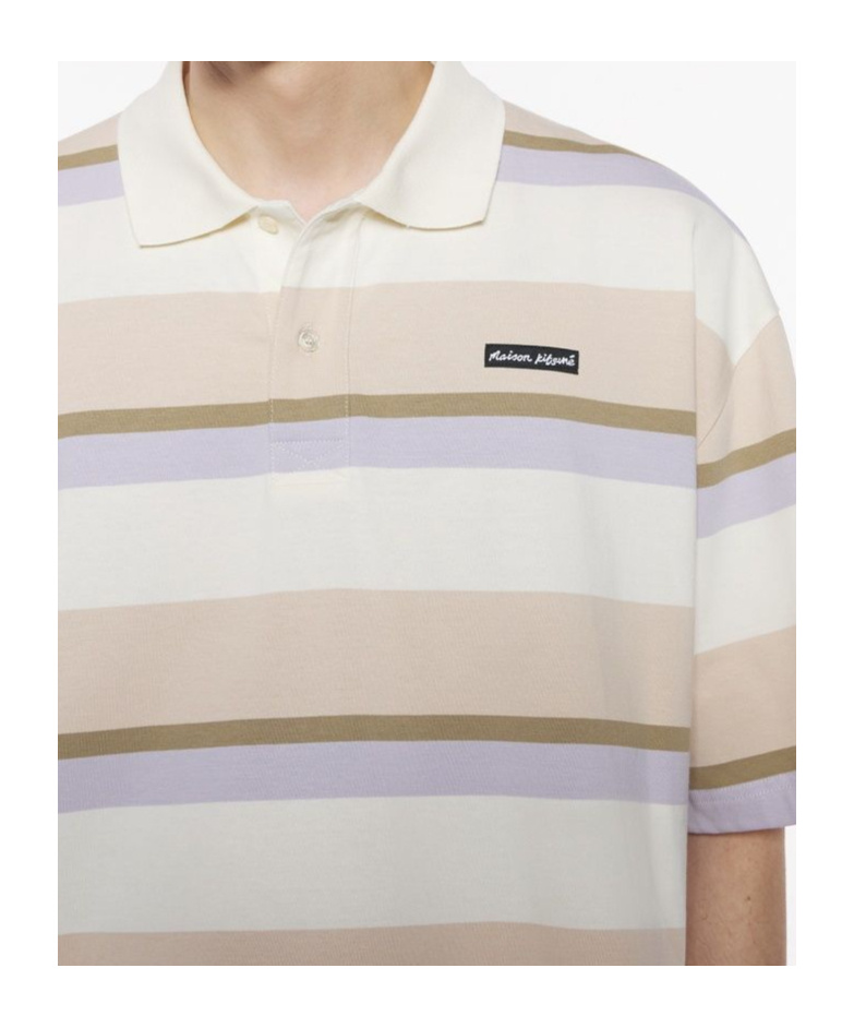 Maison Kitsuné Multicolor Oversize Polo Shirt With Logo Patch On The Front And All-over Striped Motif In Multi