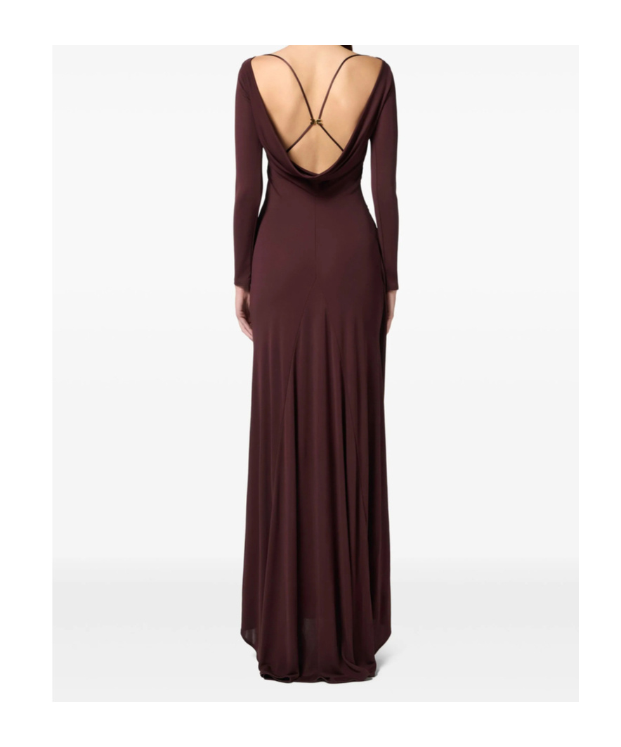 Elisabetta Franchi Drapiertes Jersey-abendkleid In Brown