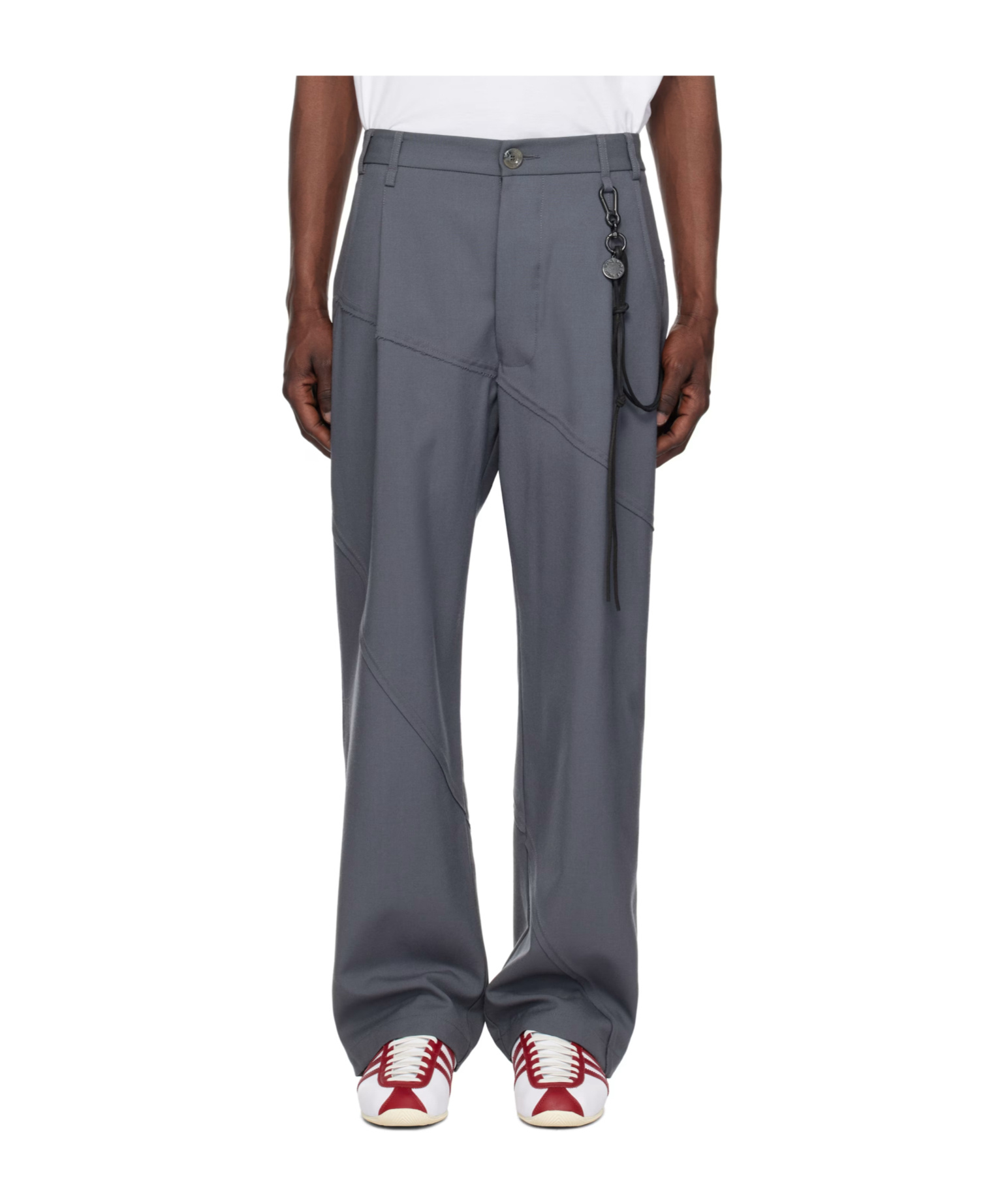 Song For The Mute Gray Slash Loose Pleated Trousers In Blue