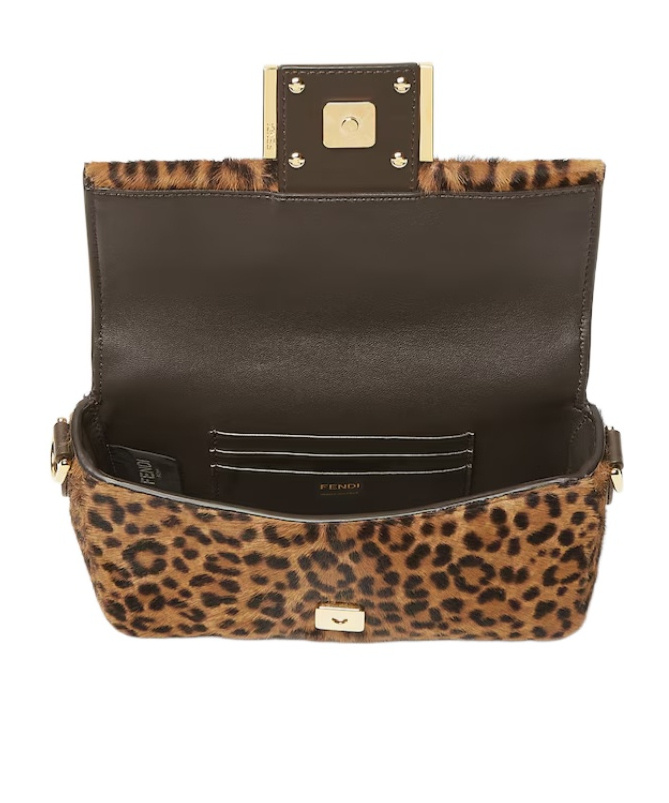 Fendi Baguette Mini Printed Cavallino Calfskin Bag In Brown