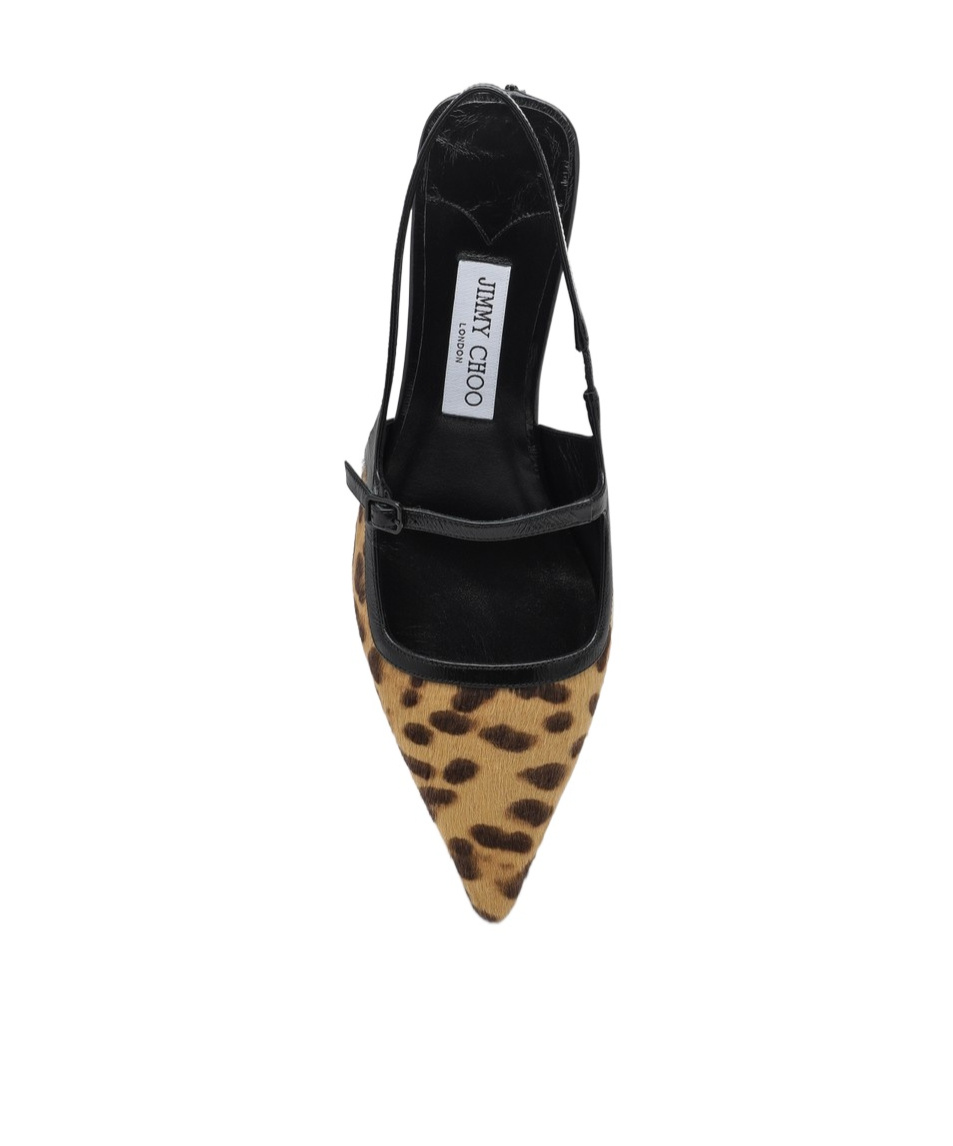 Jimmy Choo 'didi' Brown Slingback Pumps With Leopard Motif And Sculpted Heel