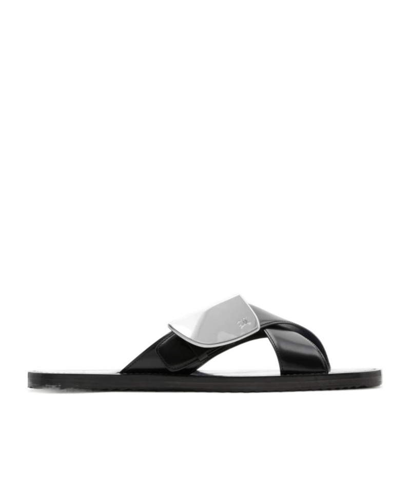Burberry Stripe Shield Ekd Leather Sandals In Black