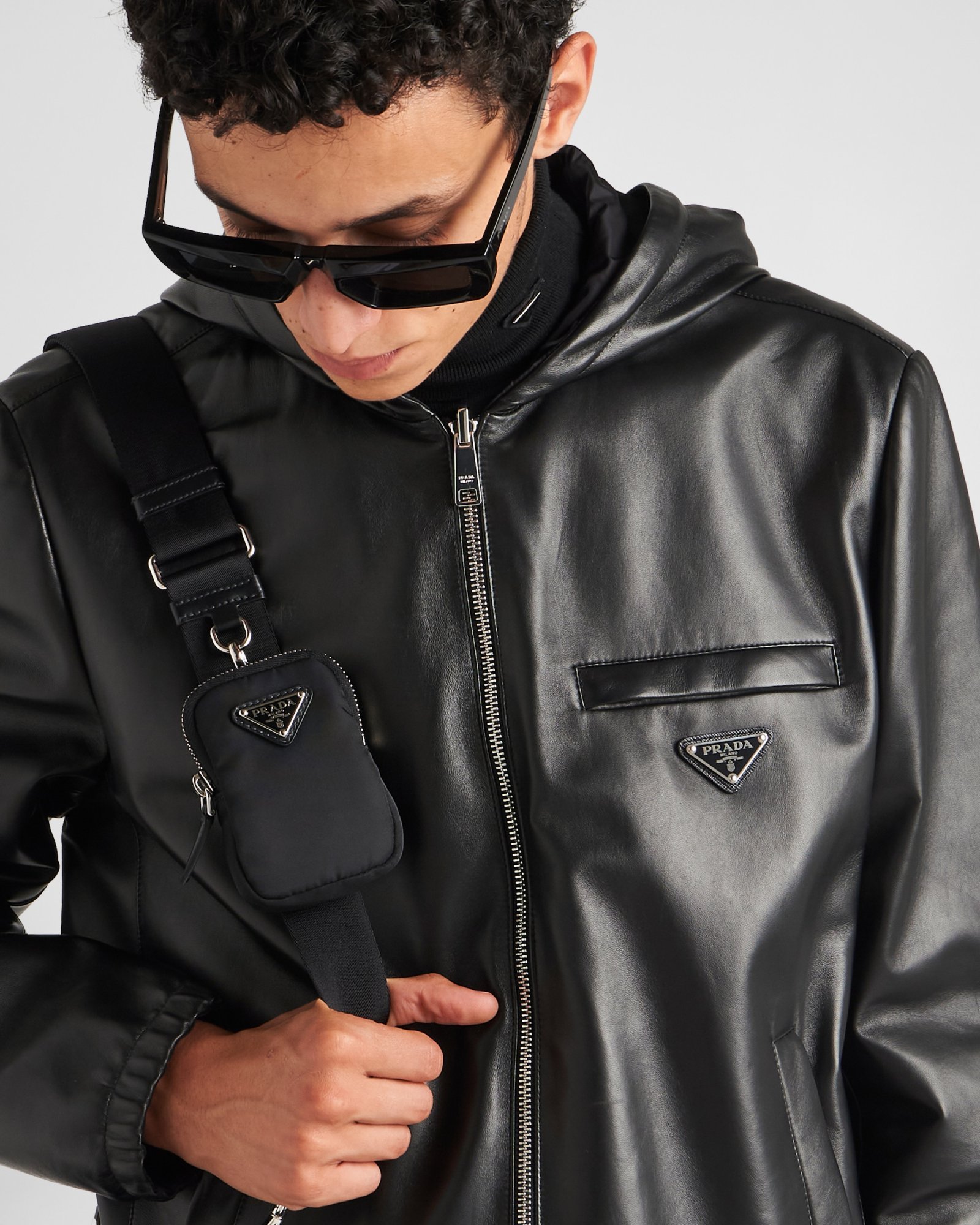 Prada Reversible Blouson In Leather And Re-nylon In Blue