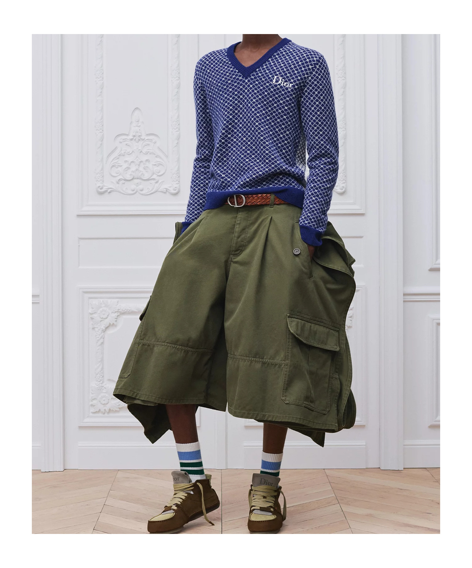 Dior Men Wool Sweater With Bicolor Pattern In Blue