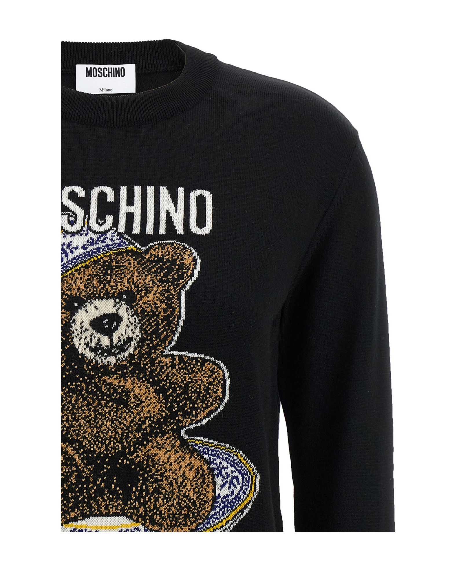 Moschino Teddy Bear-intarsia Crew-neck Sweater In Black