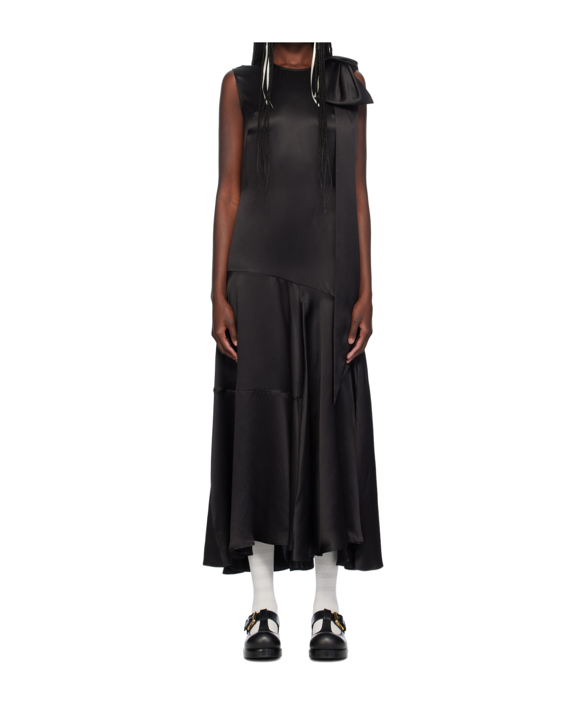 Simone Rocha Black Shoulder Bow Sheath Midi Dress In Black