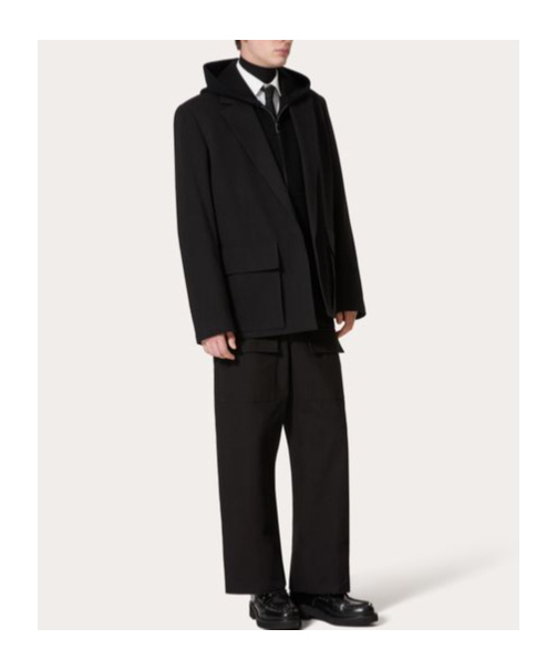 Valentino Wool And Silk Single-breasted Jacket With Rubberised V Detail In Black