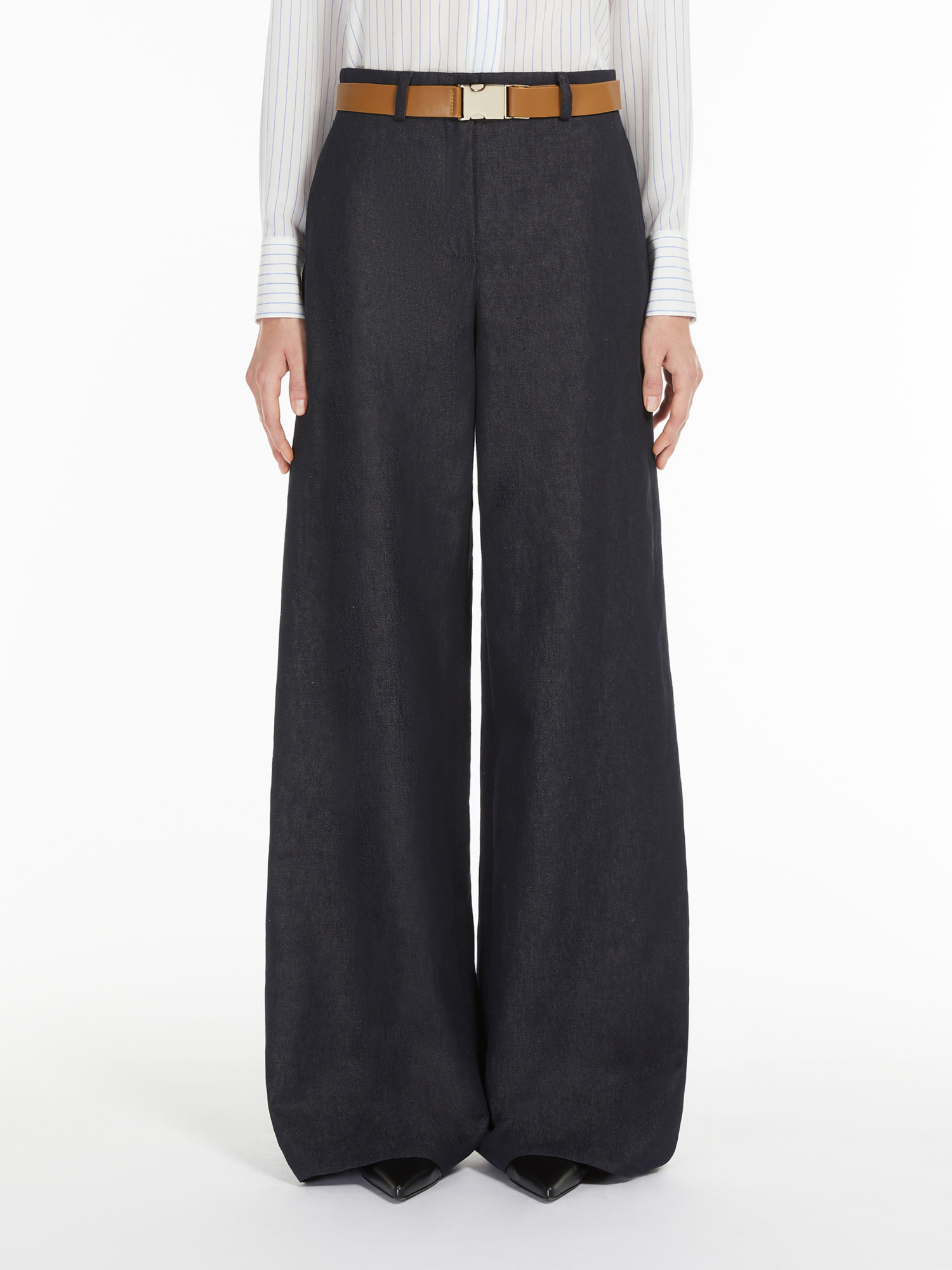 Max Mara Cotton And Linen Trousers In Black
