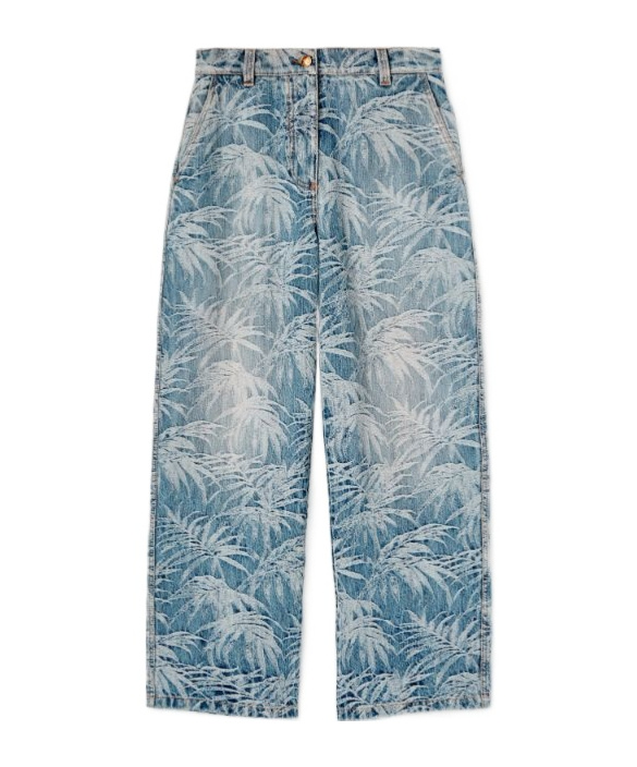 Palm Angels Blue Baggy Palms Wash Pattern Jeans In Blue