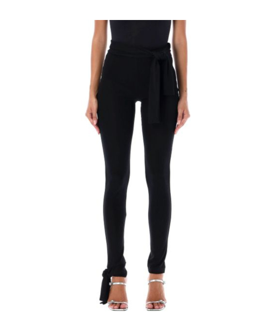 Msgm Semi-sheer Tied-waist Leggings In Black