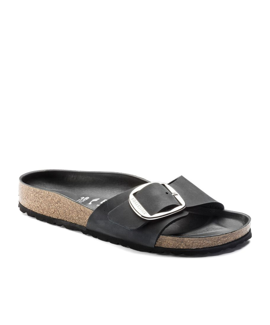 Birkenstock Madrid Oiled Open Toe Sandals In Black
