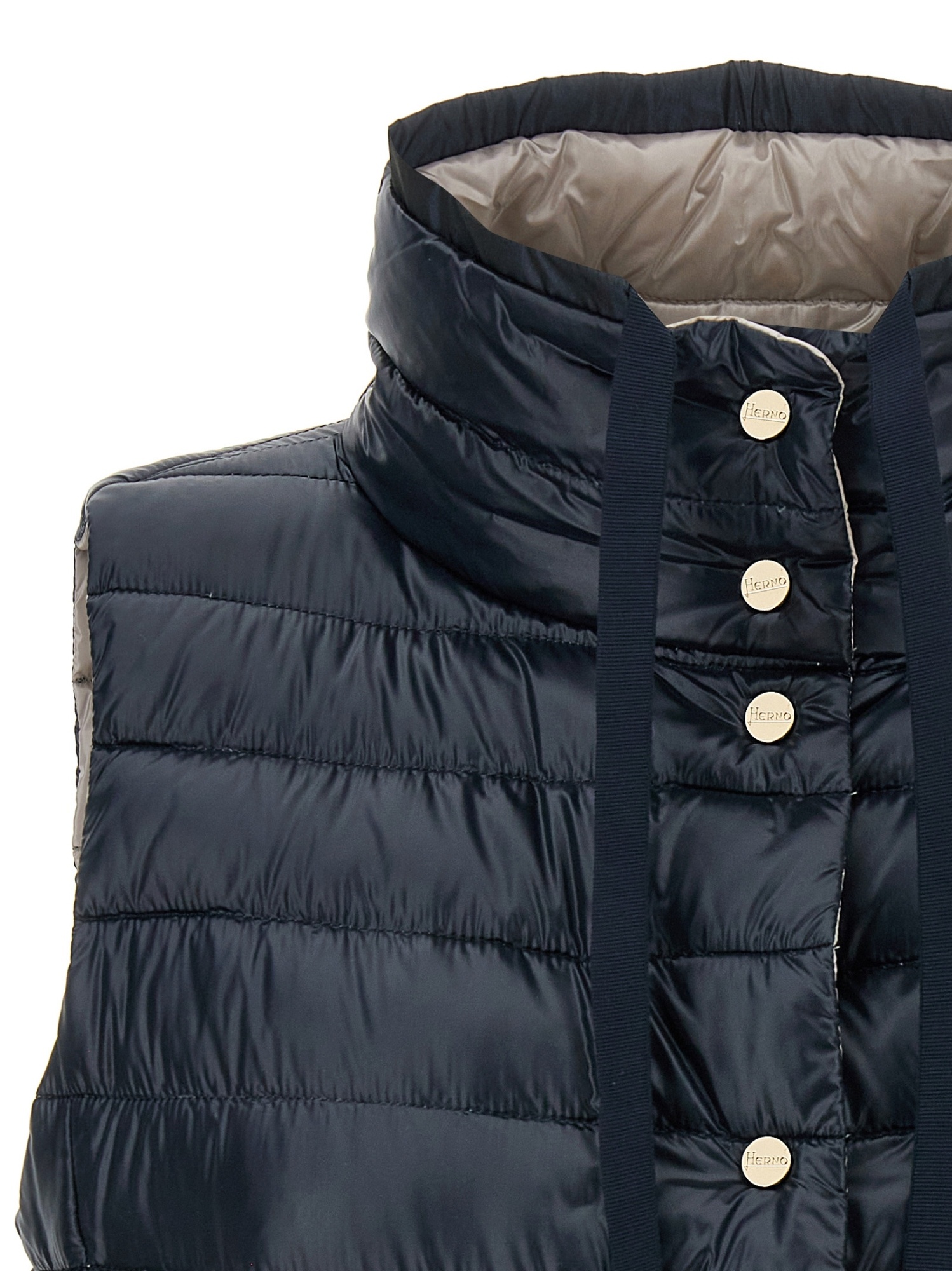 Herno Blue Vest With High Neck And Buttons With Logo In Blue