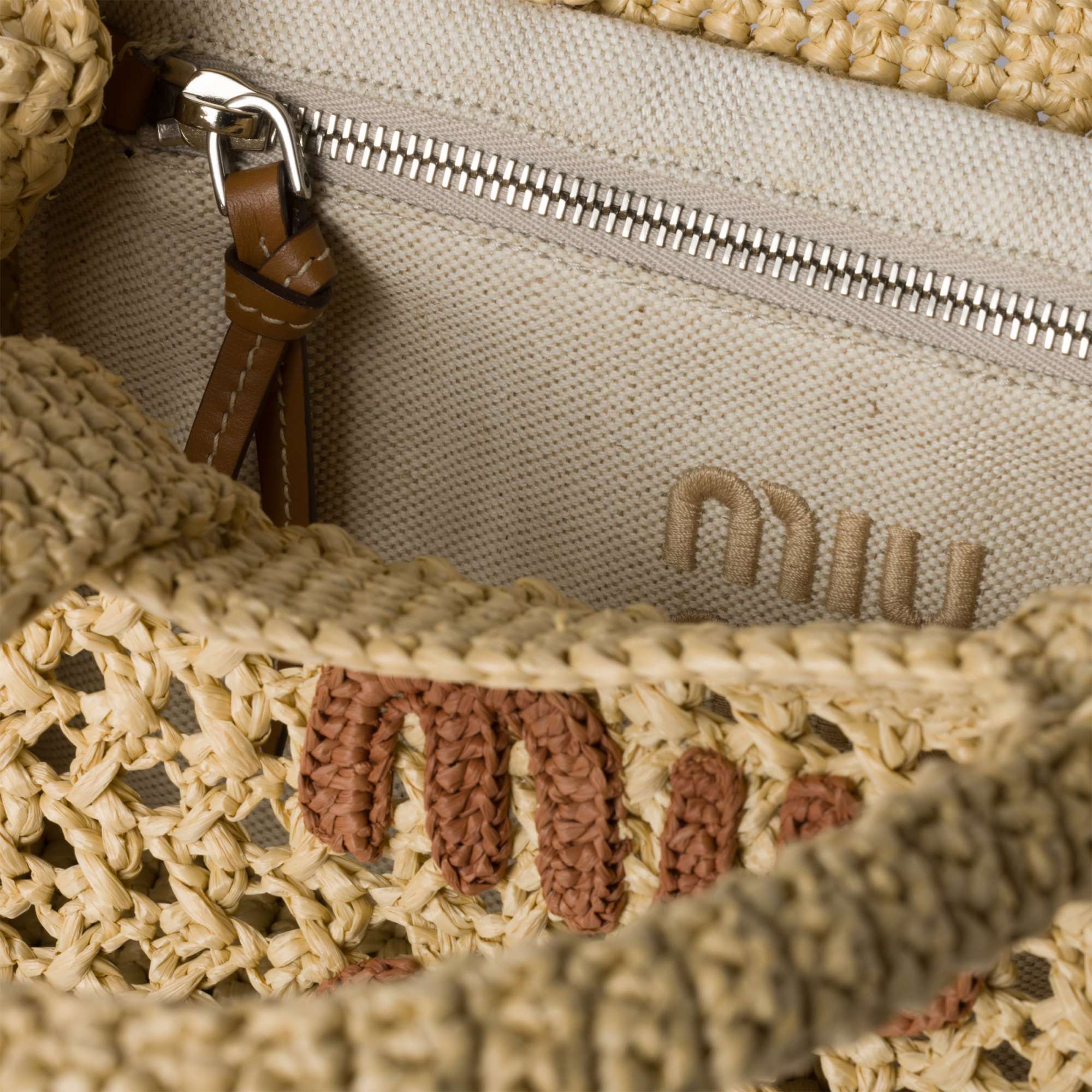 Miu Miu Structured Raffia Handbag With Adjustable Strap