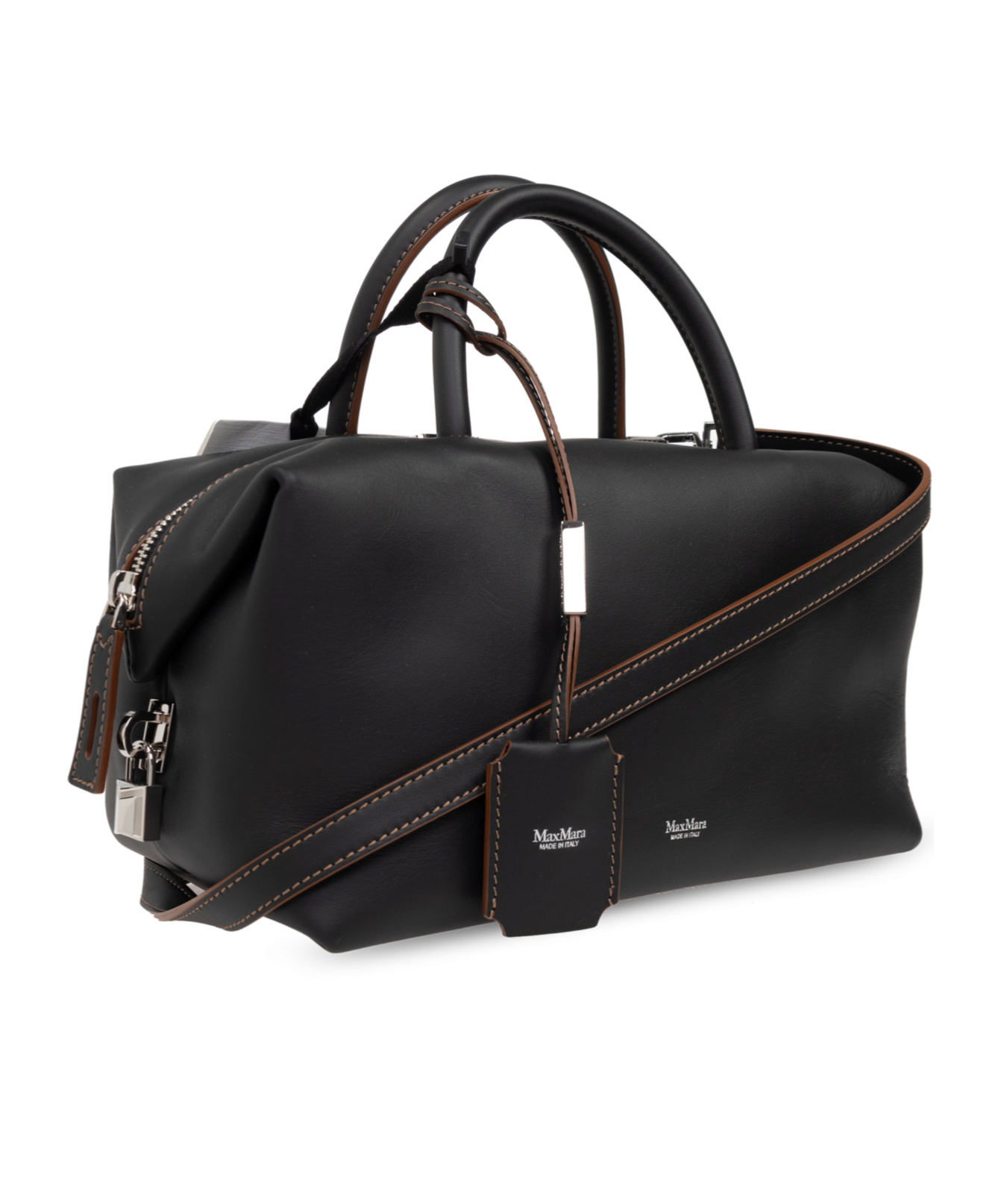 Max Mara Small Shiny Leather Satchel Bag In Black