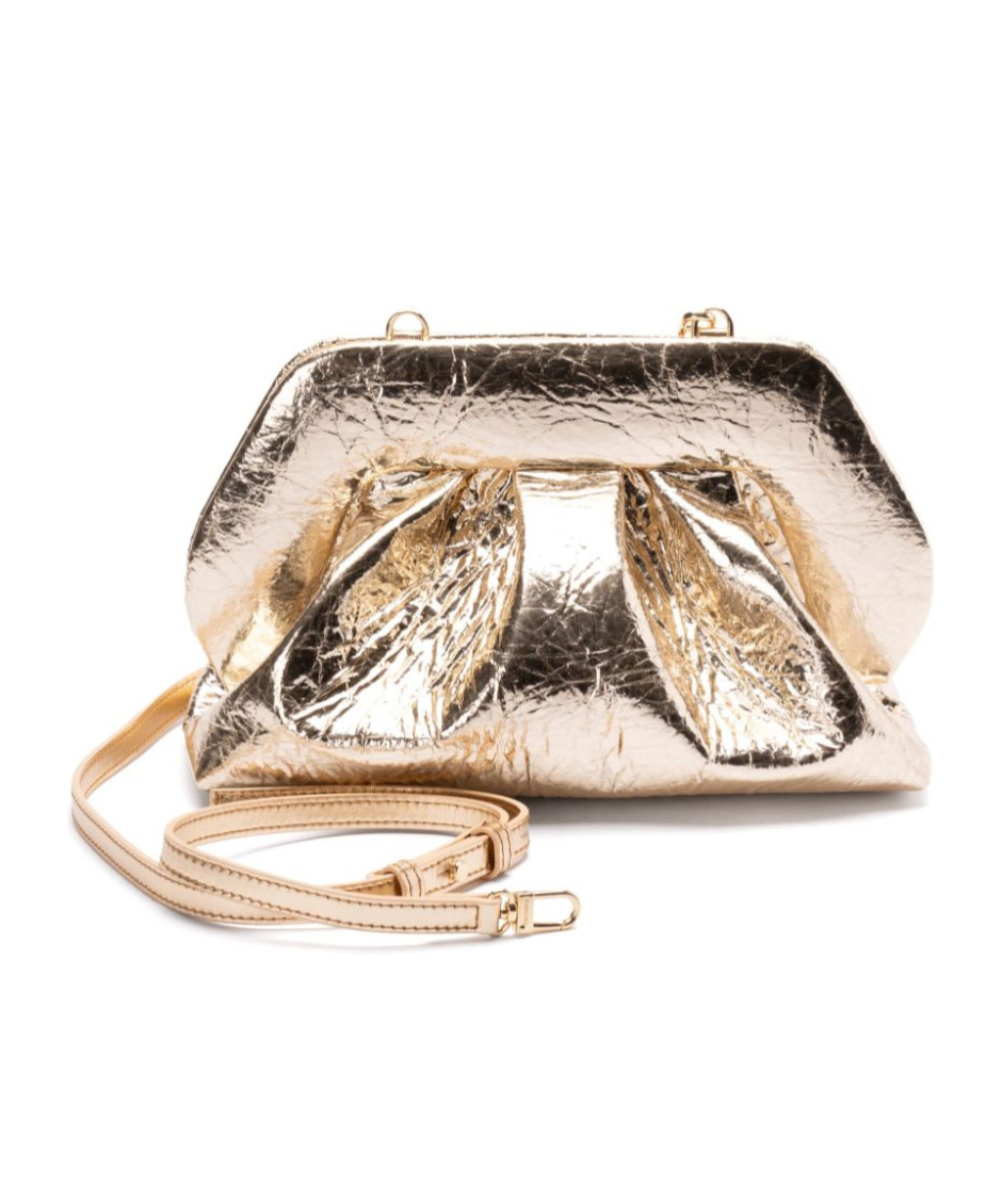 Themoirè Pineapple Cross Body Bag With Pleat Detailing In Nude