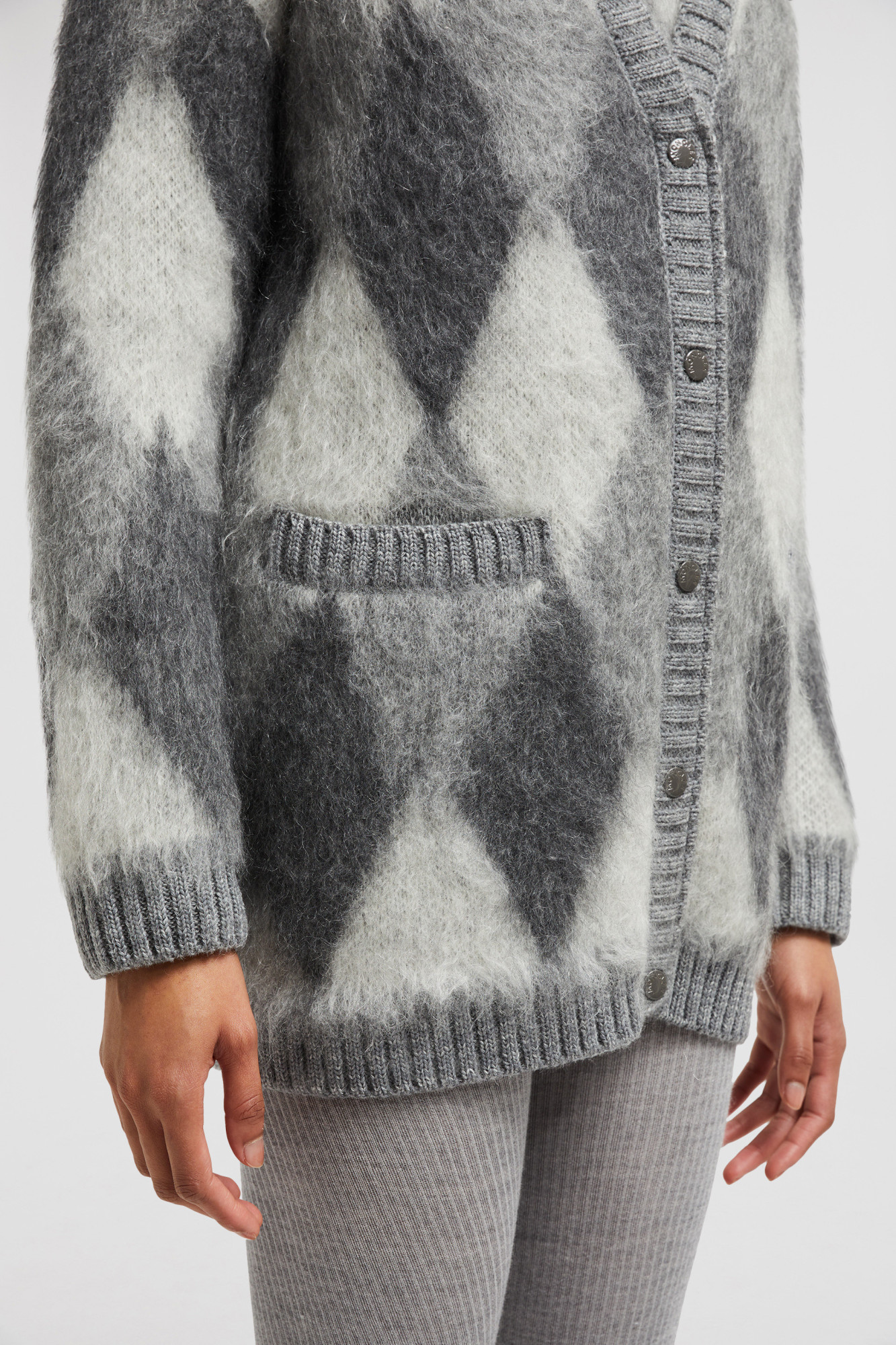Moncler Wool Mohair Cardigan In Gray