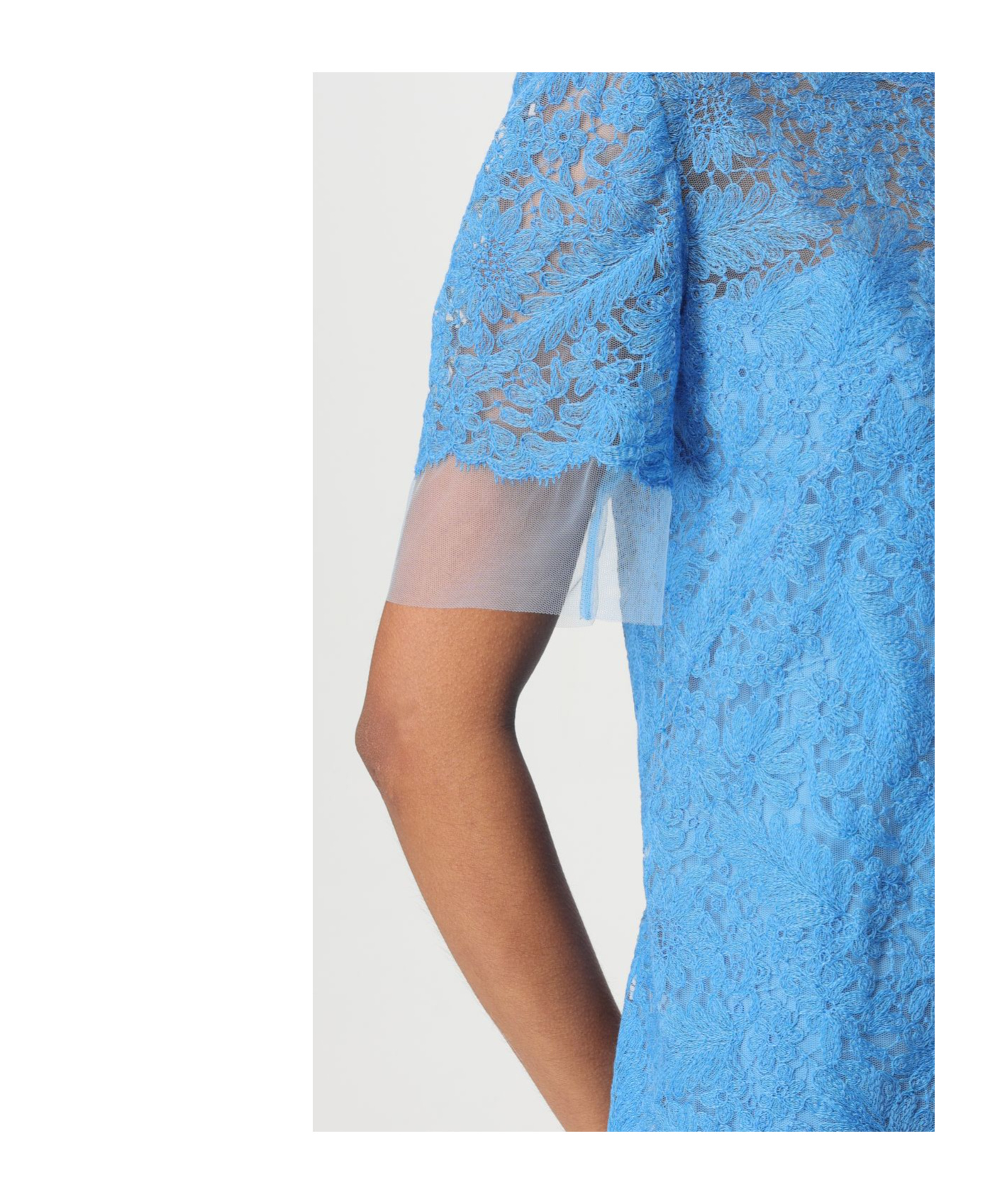 Ermanno Scervino Intricate All-over Lace Midi Dress With Short Sleeves In Blue