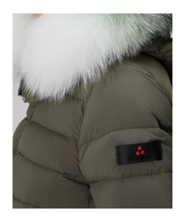 Peuterey Long Down Jacket With Matching Colour Fur In Green