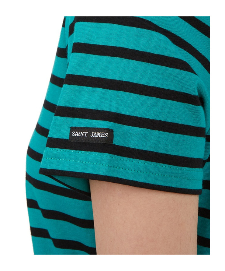 Saint James Striped Logo T-shirt In Green