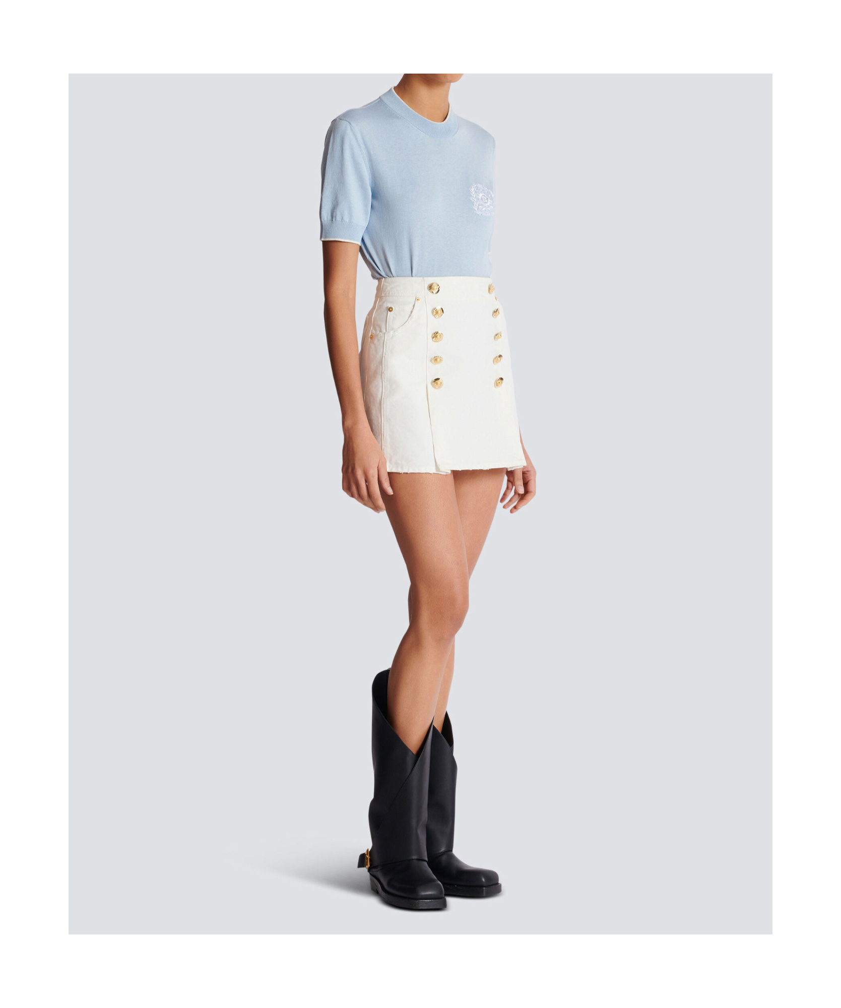 Balmain Skirt Cotton Canvas Gold Buttons In White