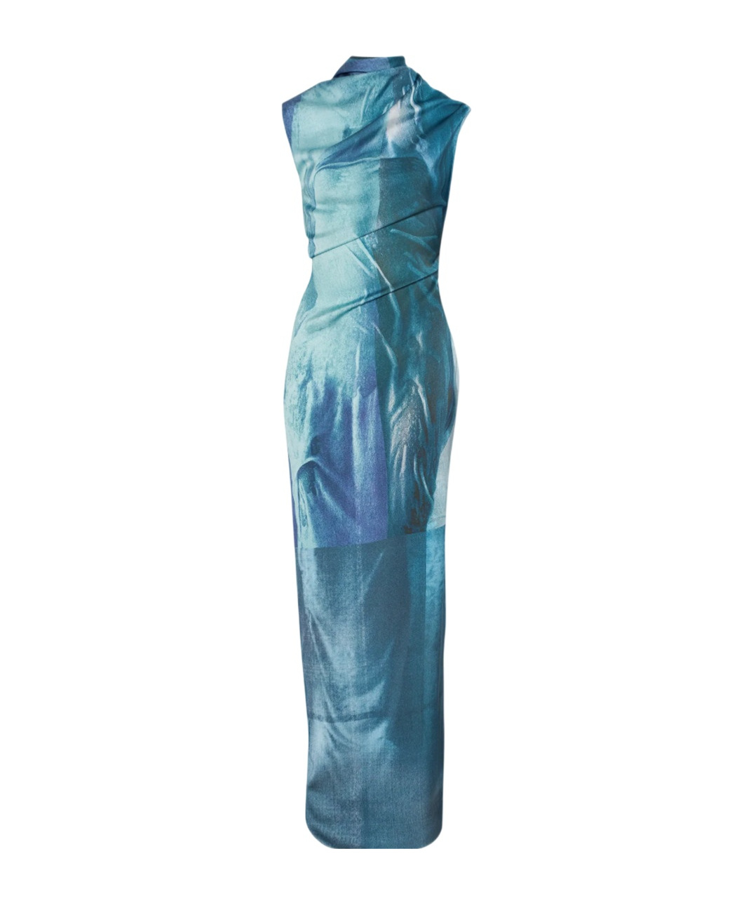 Jean Paul Gaultier Women Long Draped Aqua Dress In Blue