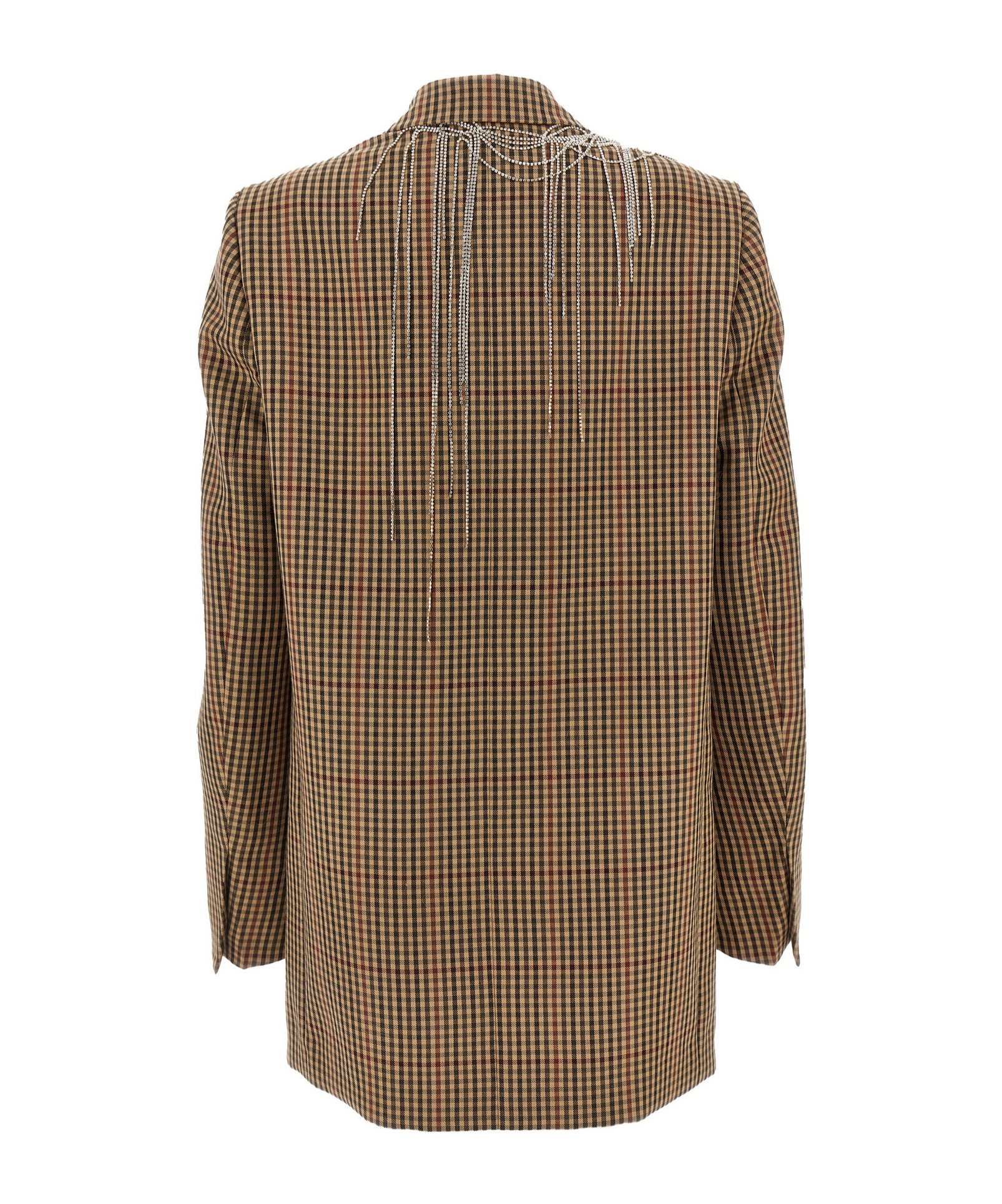Dries Van Noten Blink Plaid Blazer With Crystal Chains In Brown