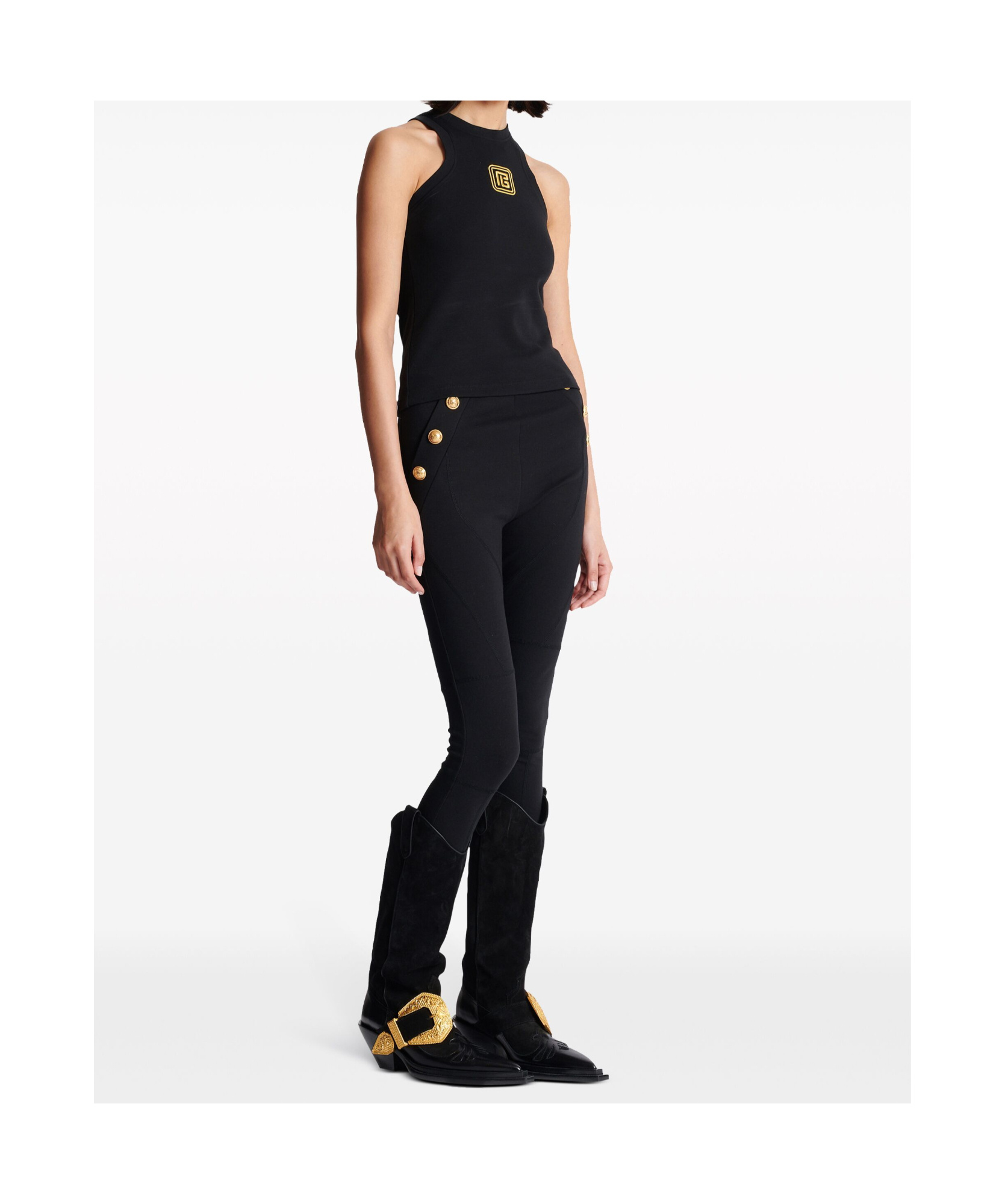 Balmain Sleeveless Top With Pb In Black