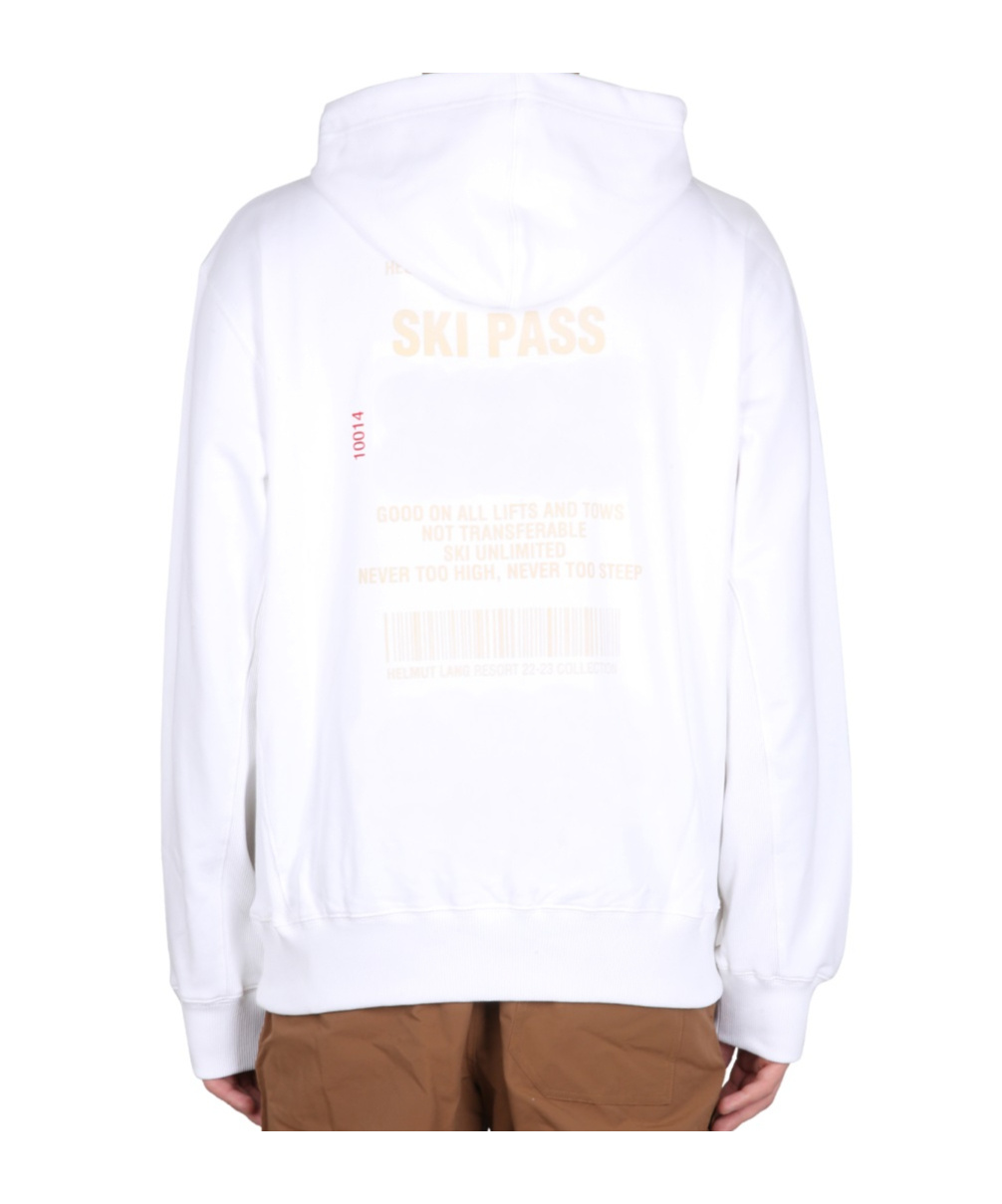 Helmut Lang Logo Printed Drawstring Hoodie In White